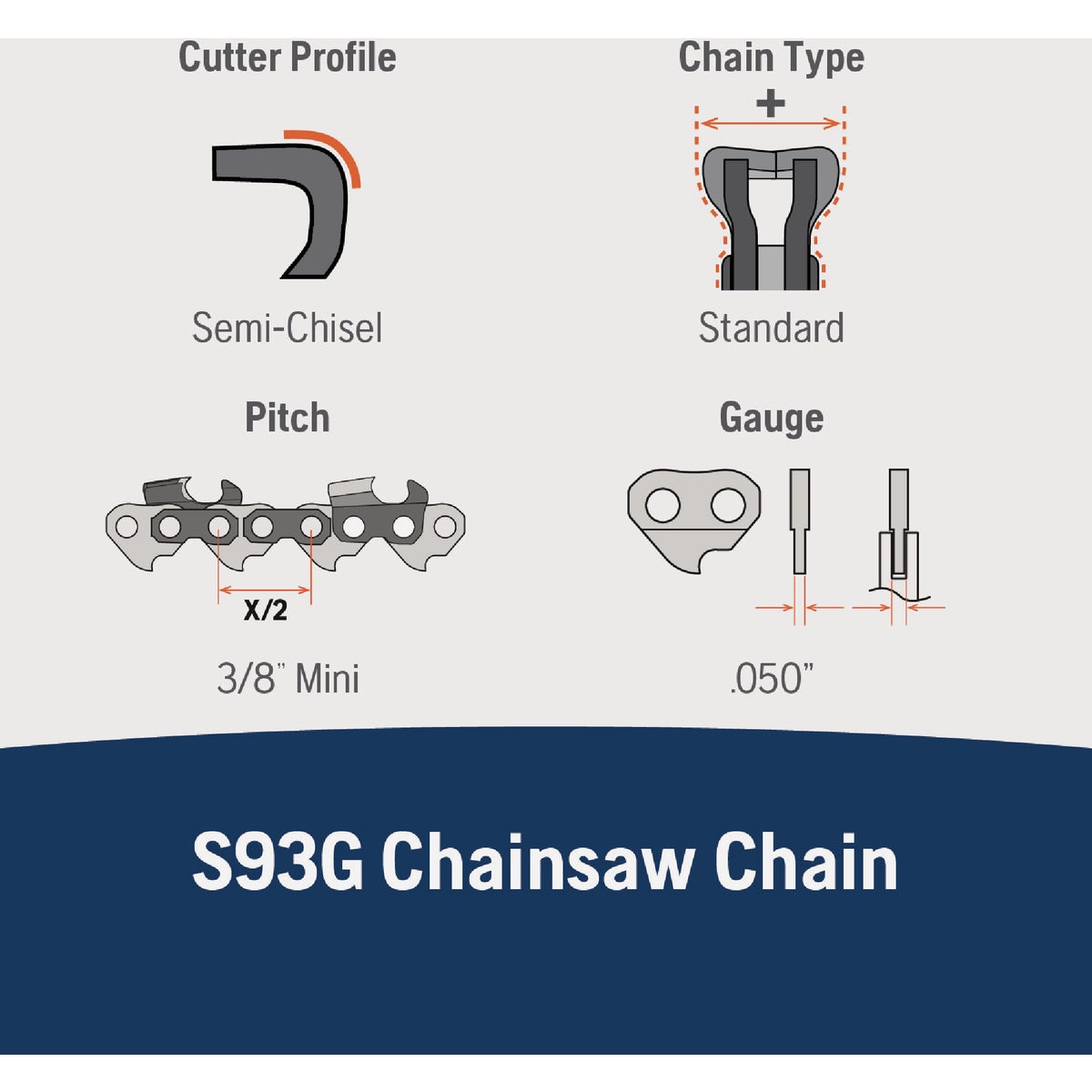 Husqvarna S93G X-Cut 16 In. 3/8 In. Mini Pitch Semi-Chisel Chainsaw Chain Image 3