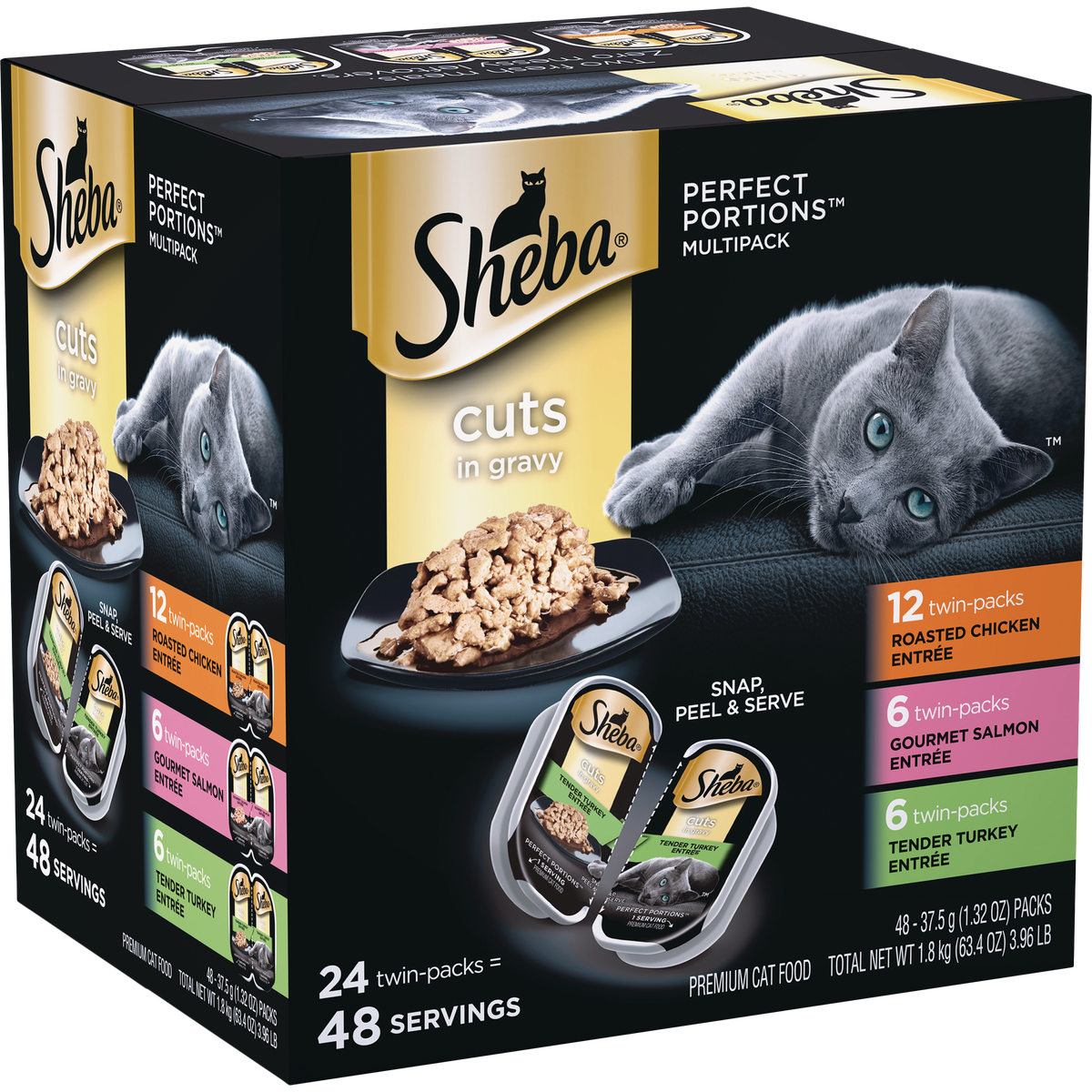 Sheba Perfect Portions Cuts in Gravy Roasted Chicken/Salmon/Tender Turkey Adult Wet Cat Food (24-Pack)