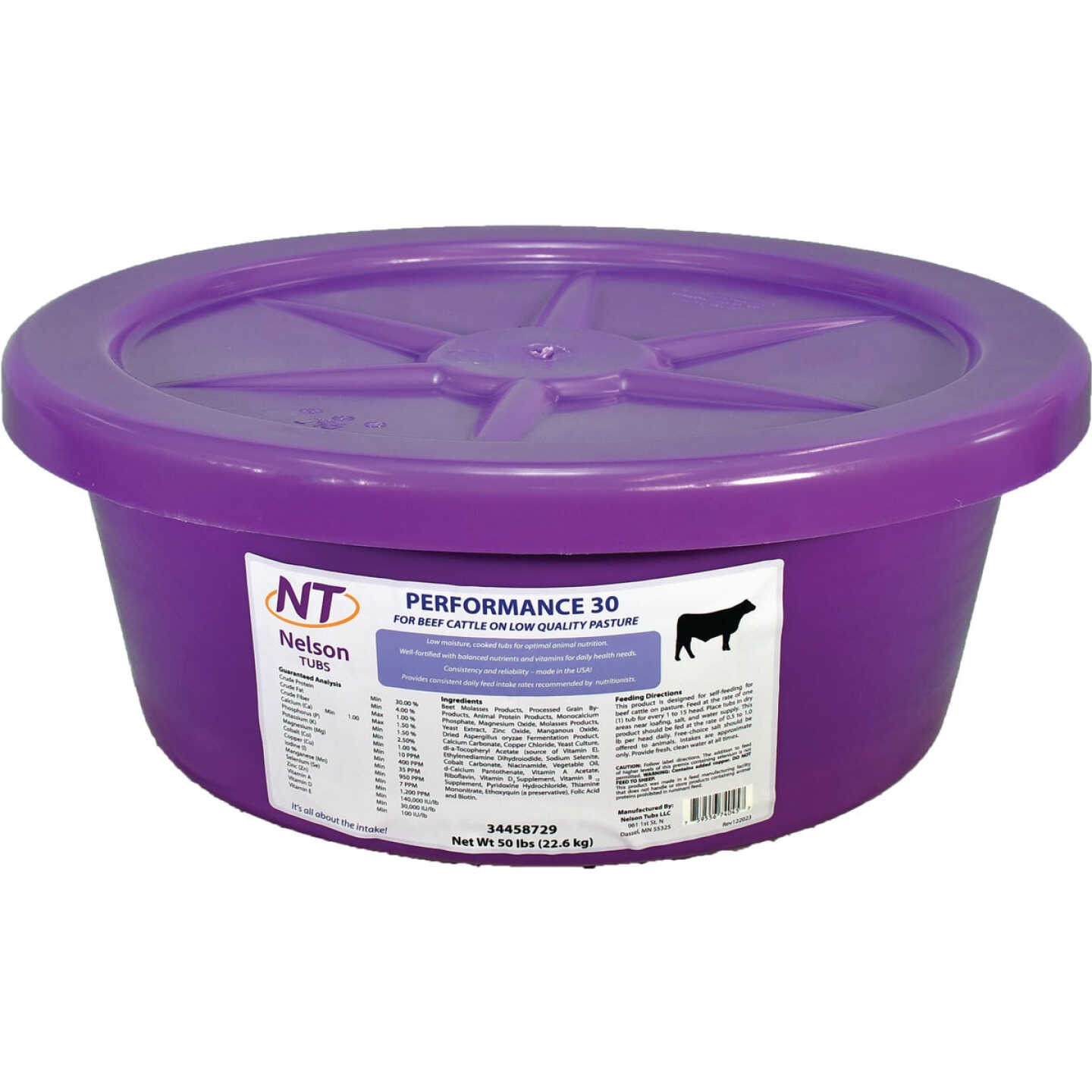 Nelson Tubs Performance 30 50 Lb. Beef Cattle Feed Supplement Image 1