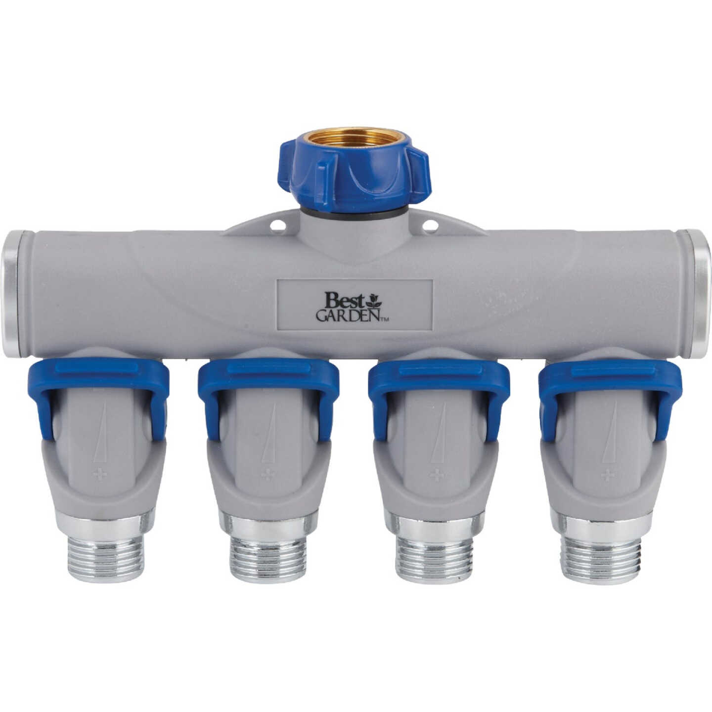 Best Garden Aluminum 4-Way Connector Hose Shutoff Manifold Image 1