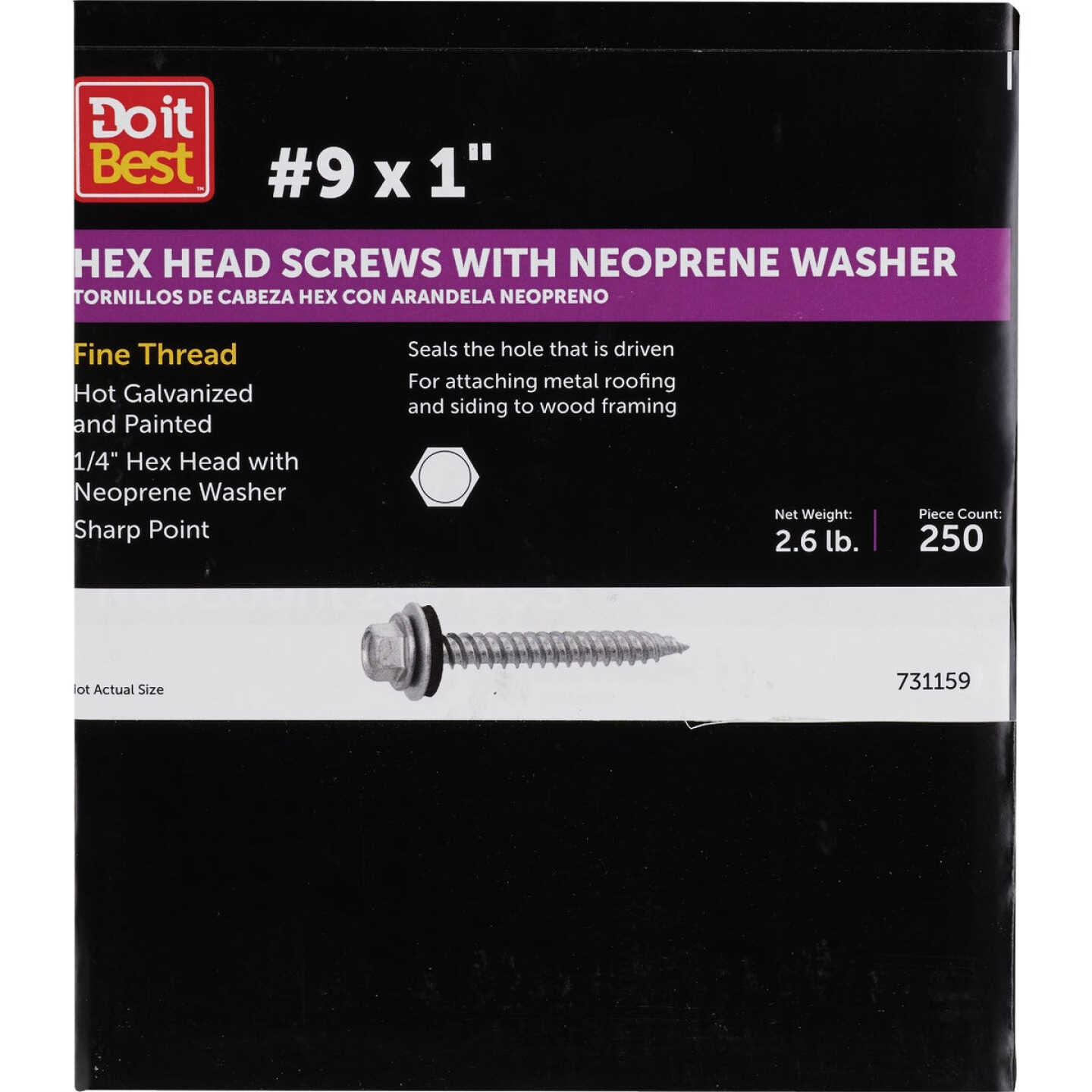Do it #9 x 1 In. Hex Washered Galvanized Framing Screw (250-Count) Image 1