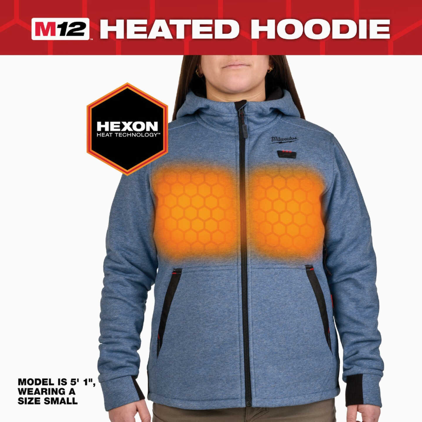 Milwaukee M12 Women's Medium Blue Full-Zip Heated Hoodie Kit Image 4