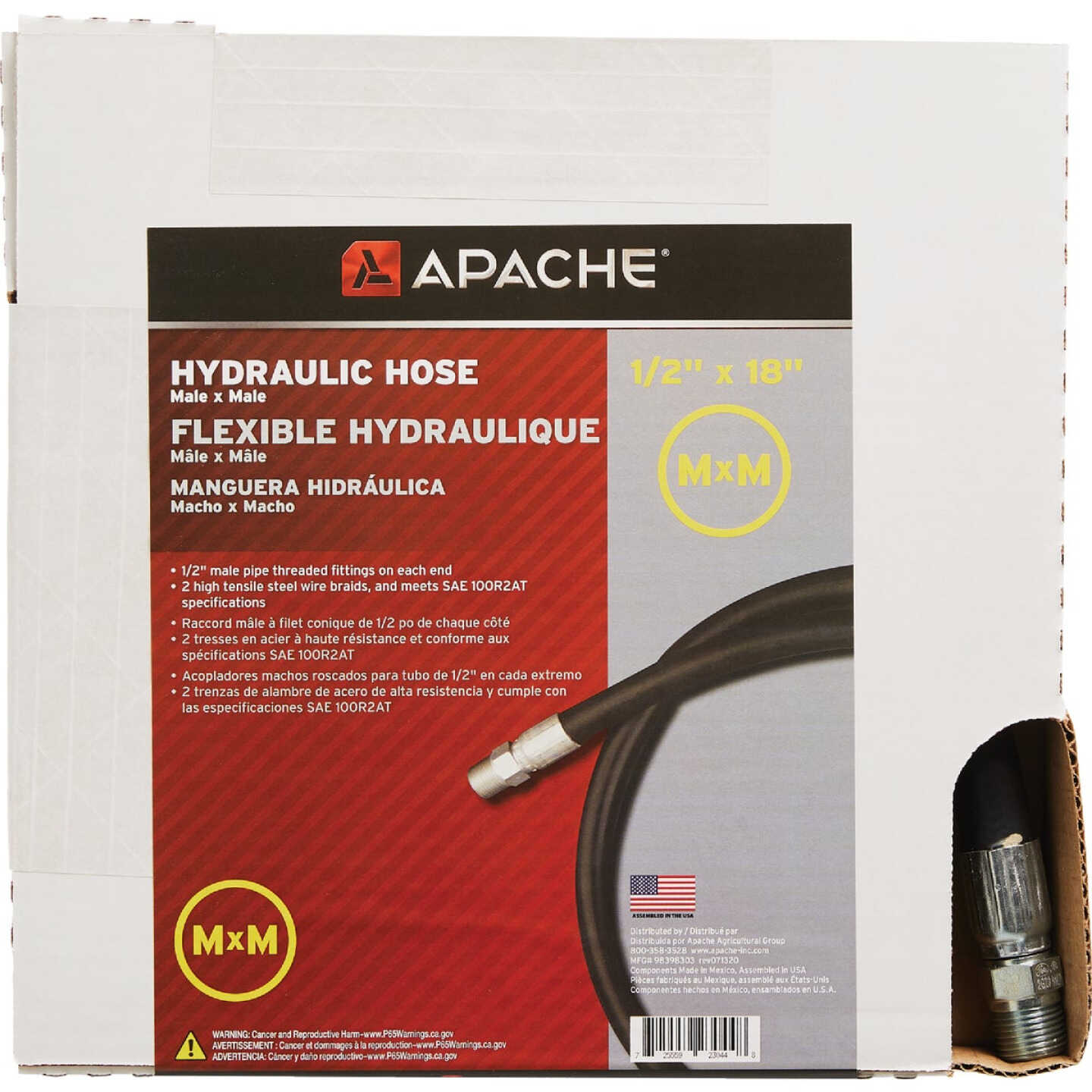 Apache 1/2 In. x 18 In. Male to Male Hydraulic Hose Image 2
