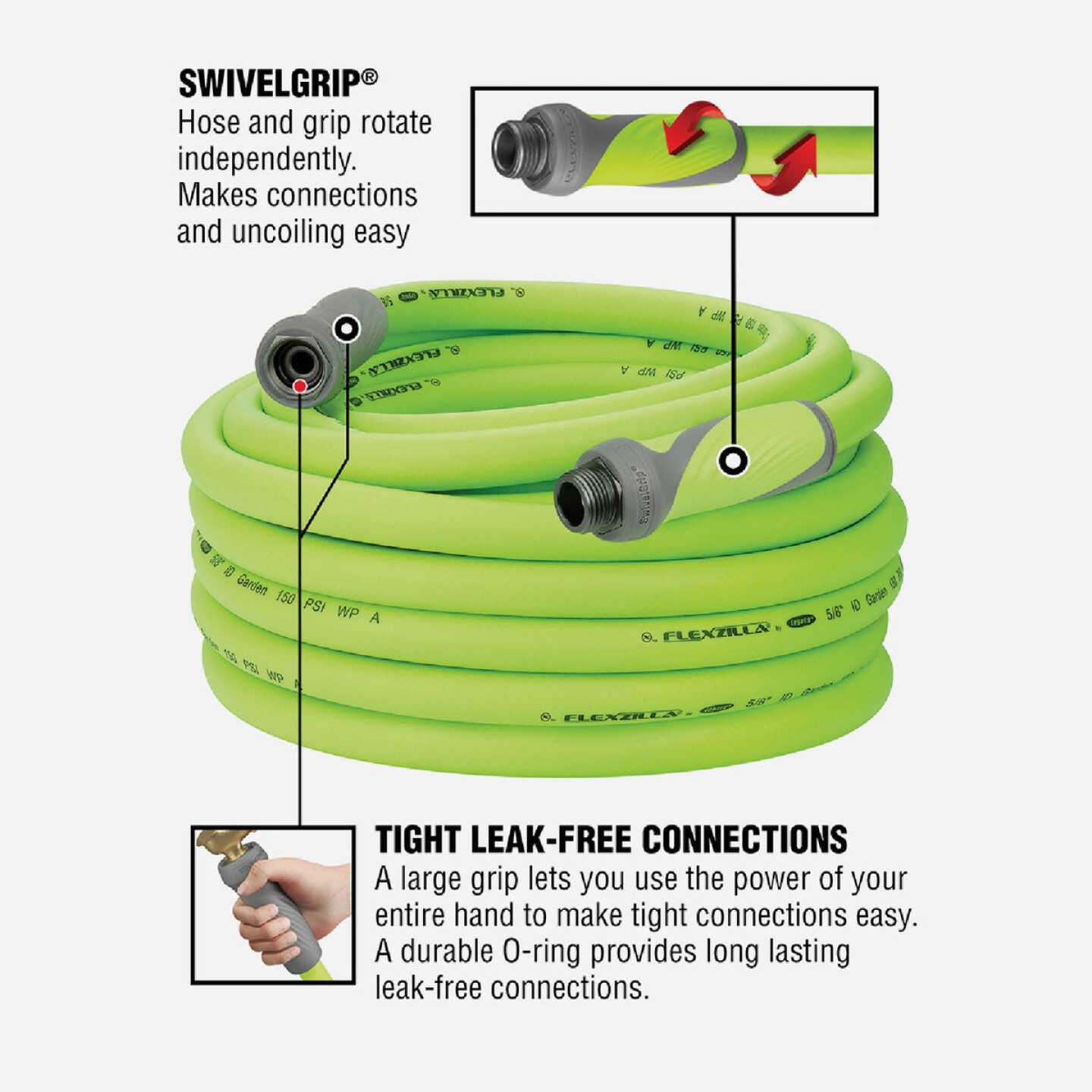 Flexzilla 5/8 In. Dia. x 75 Ft. L. Drinking Water Safe Garden Hose with SwivelGrip Connections Image 2
