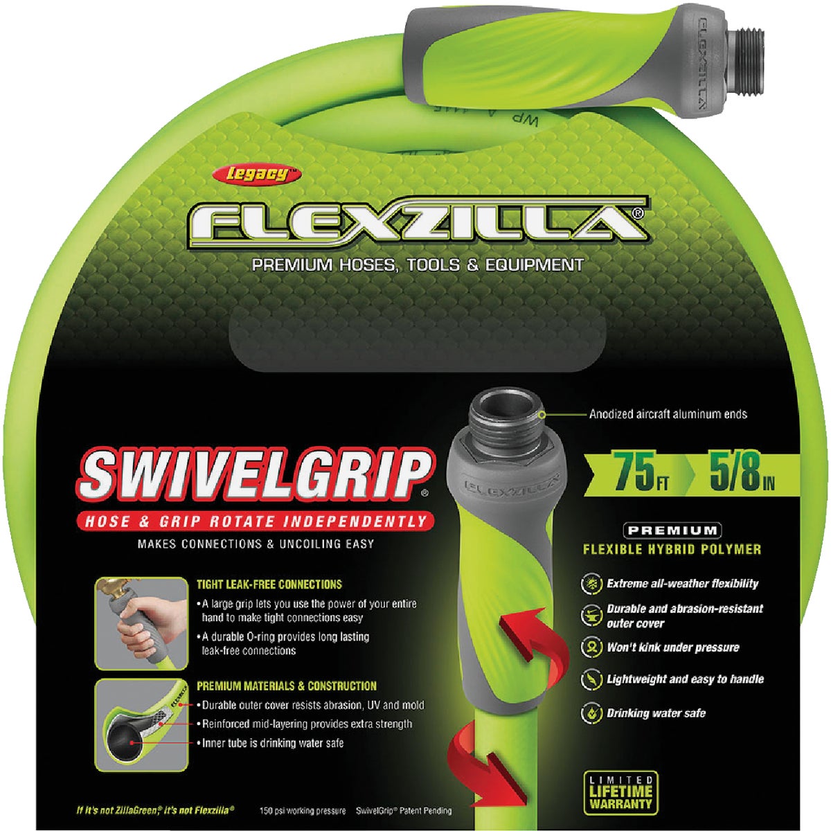 Flexzilla 5/8 In. Dia. x 75 Ft. L. Drinking Water Safe Garden Hose with SwivelGrip Connections Image 7