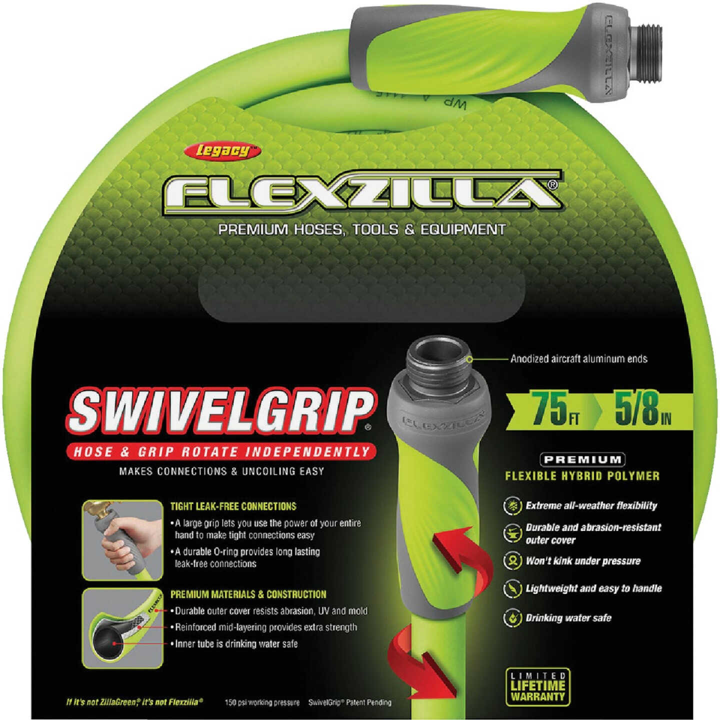 Flexzilla 5/8 In. Dia. x 75 Ft. L. Drinking Water Safe Garden Hose with SwivelGrip Connections Image 7