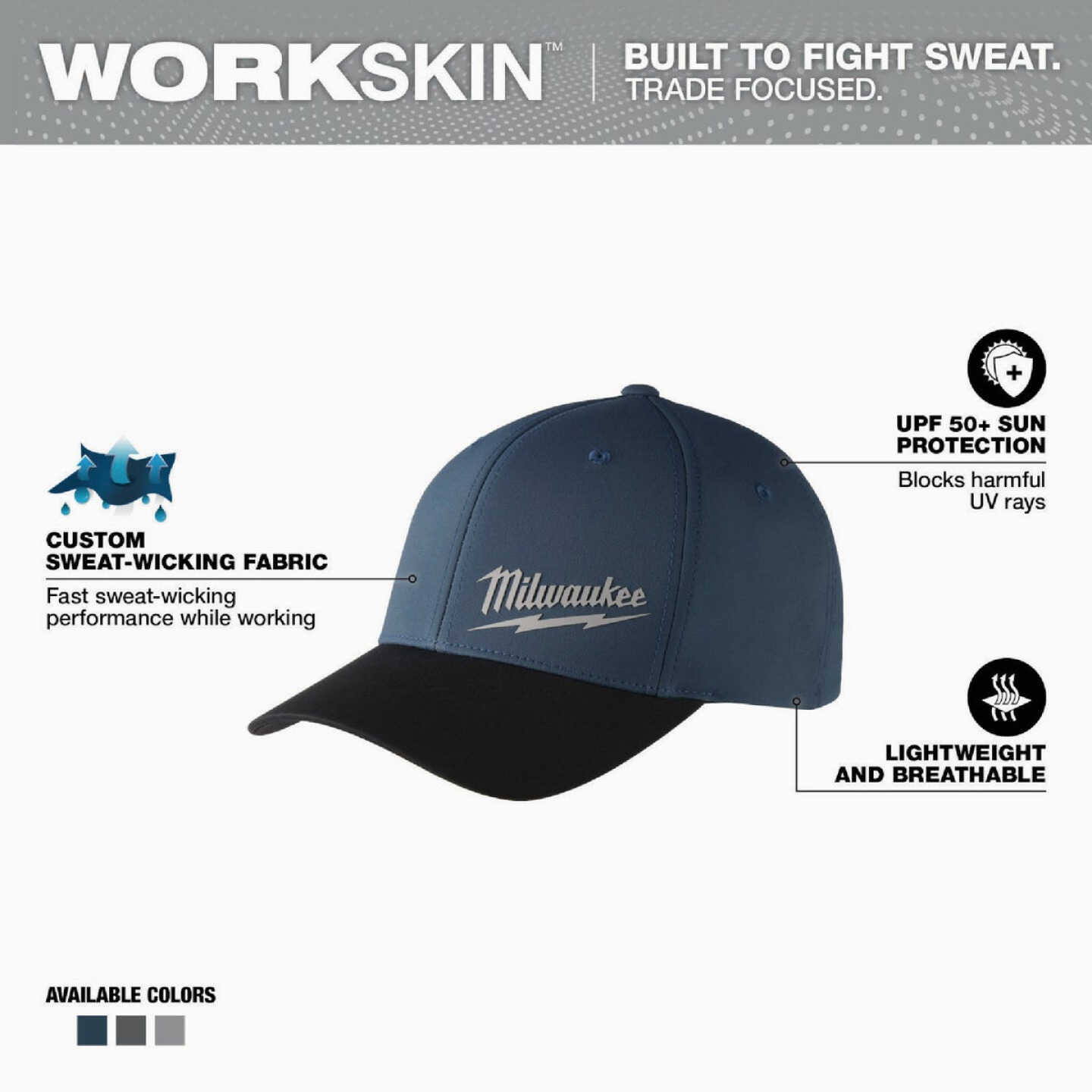 Milwaukee Workskin Blue Performance Fitted Hat, Large/XL Image 2