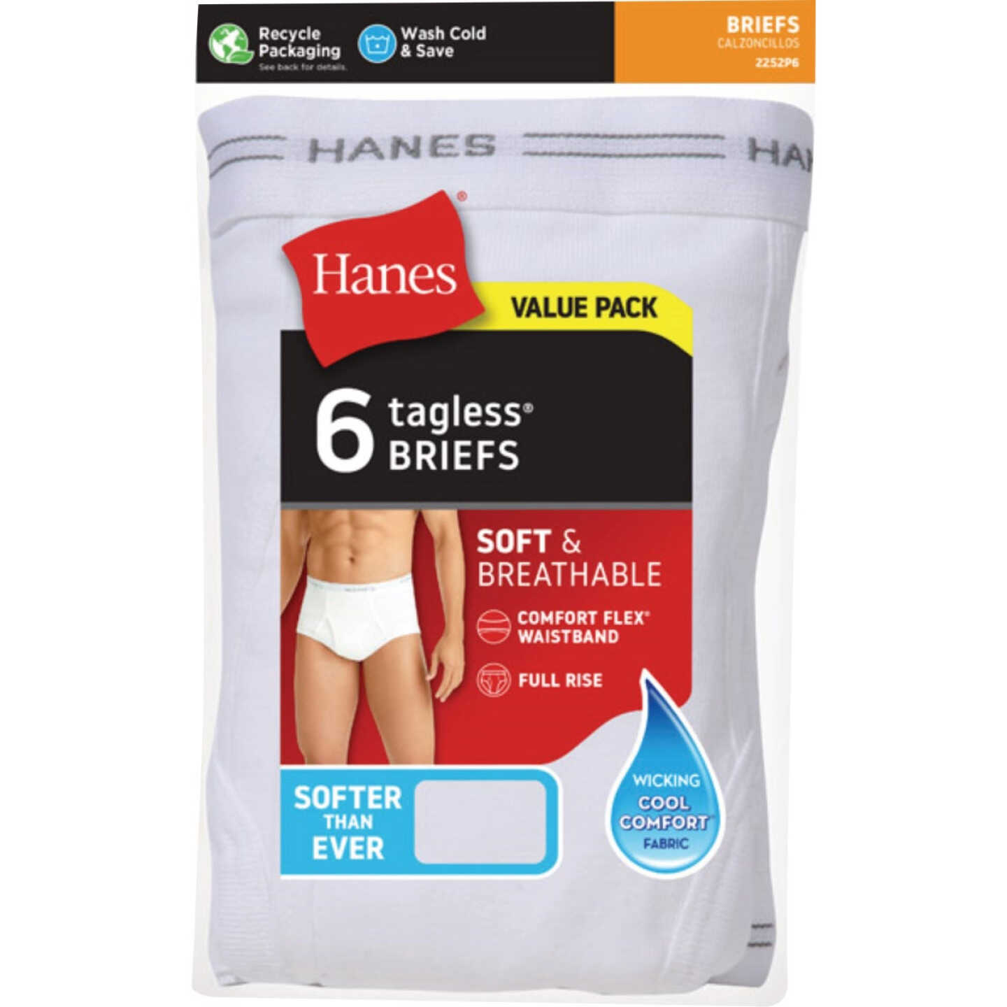Hanes Men's 2XL White Briefs (6-Pack) Image 1