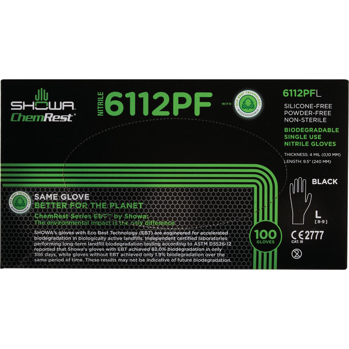 Showa Large Black Nitrile Biodegradable Disposable Gloves (100-Pack) Image 2
