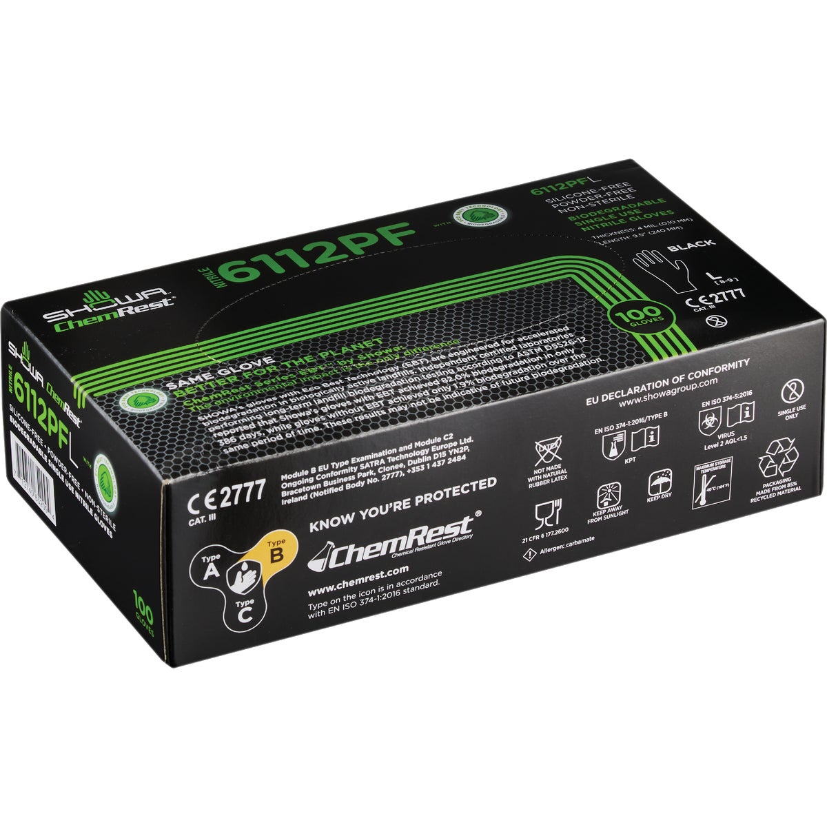 Showa Large Black Nitrile Biodegradable Disposable Gloves (100-Pack) Image 3