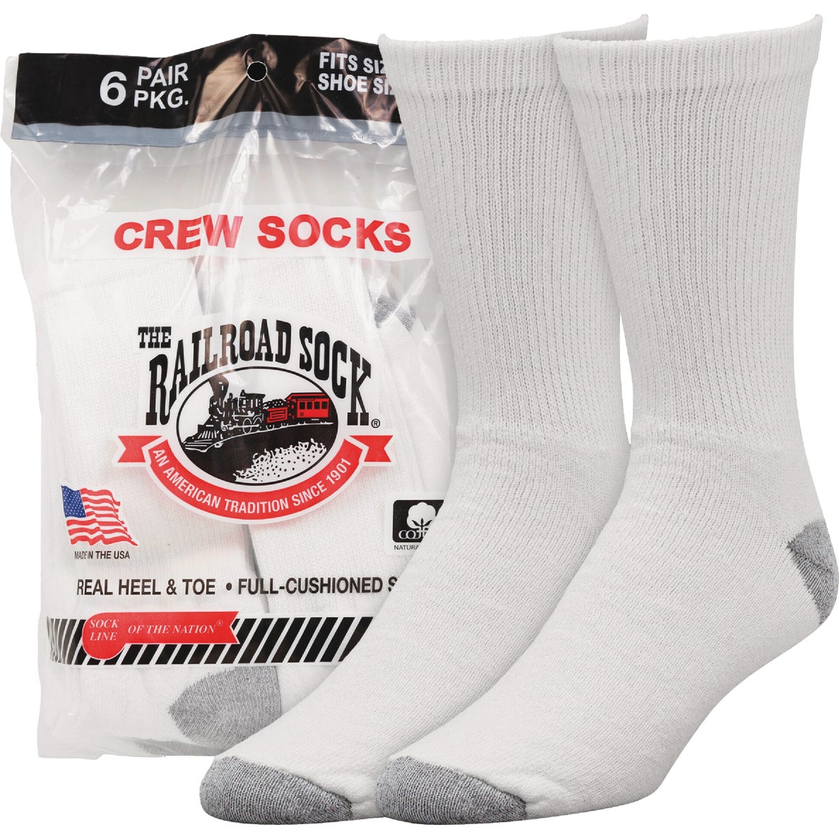 Railroad Sock White Crew Sock (6-Pack) Image 2