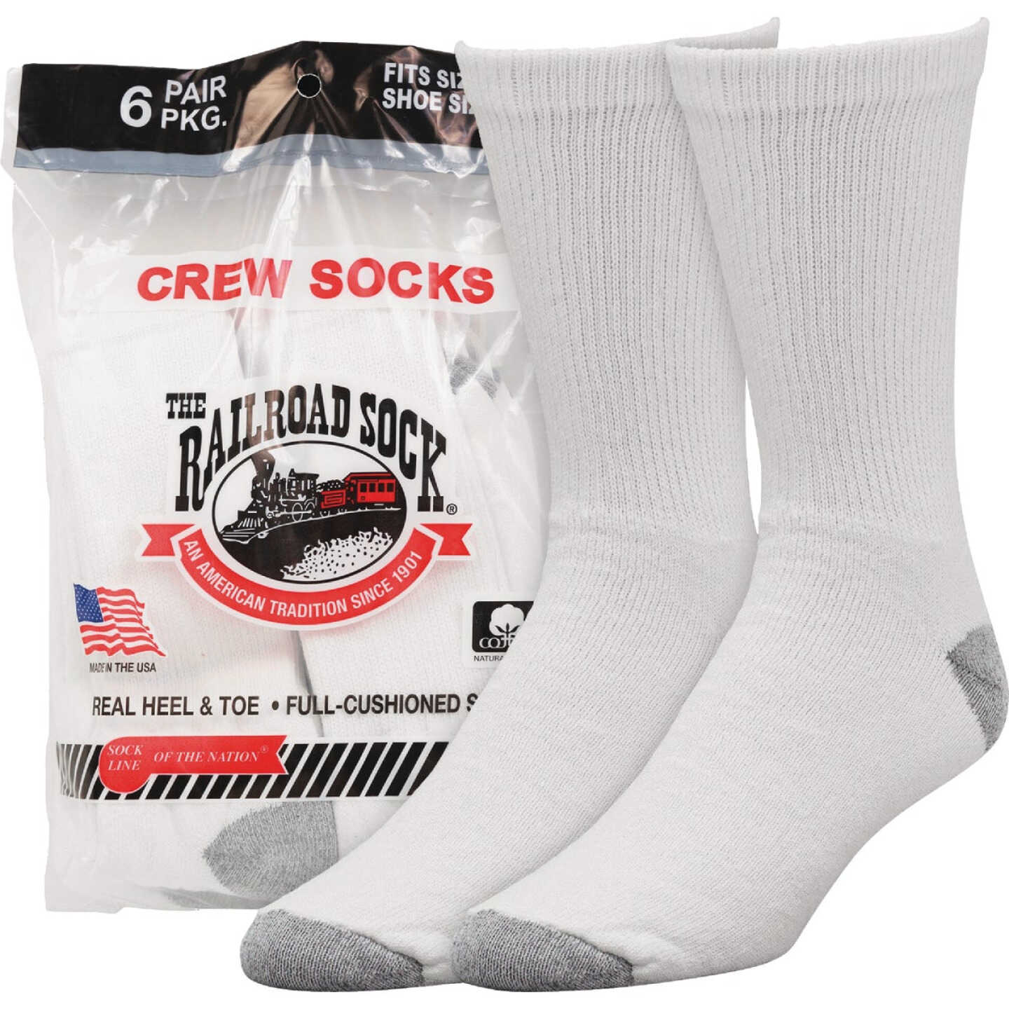 Railroad Sock White Crew Sock (6-Pack) Image 2