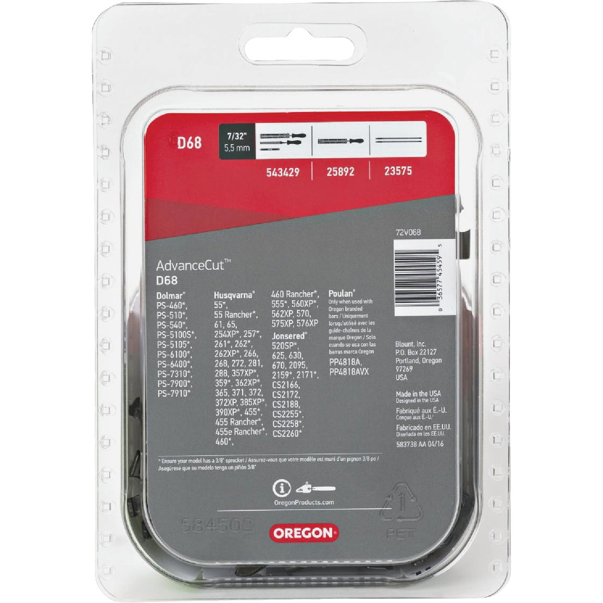 Oregon D68 AdvanceCut Saw Chain for 18 in. Bar - 68 Drive Links - fits Husqvarna, Makita, Poulan, Cub Cadet, Efco and Red Max Image 6