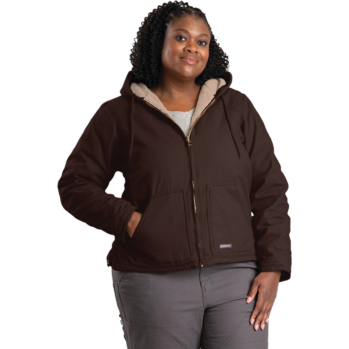Berne Women's 2XL Dark Brown Sherpa-Lined Softstone Duck Hooded Jacket Image 2