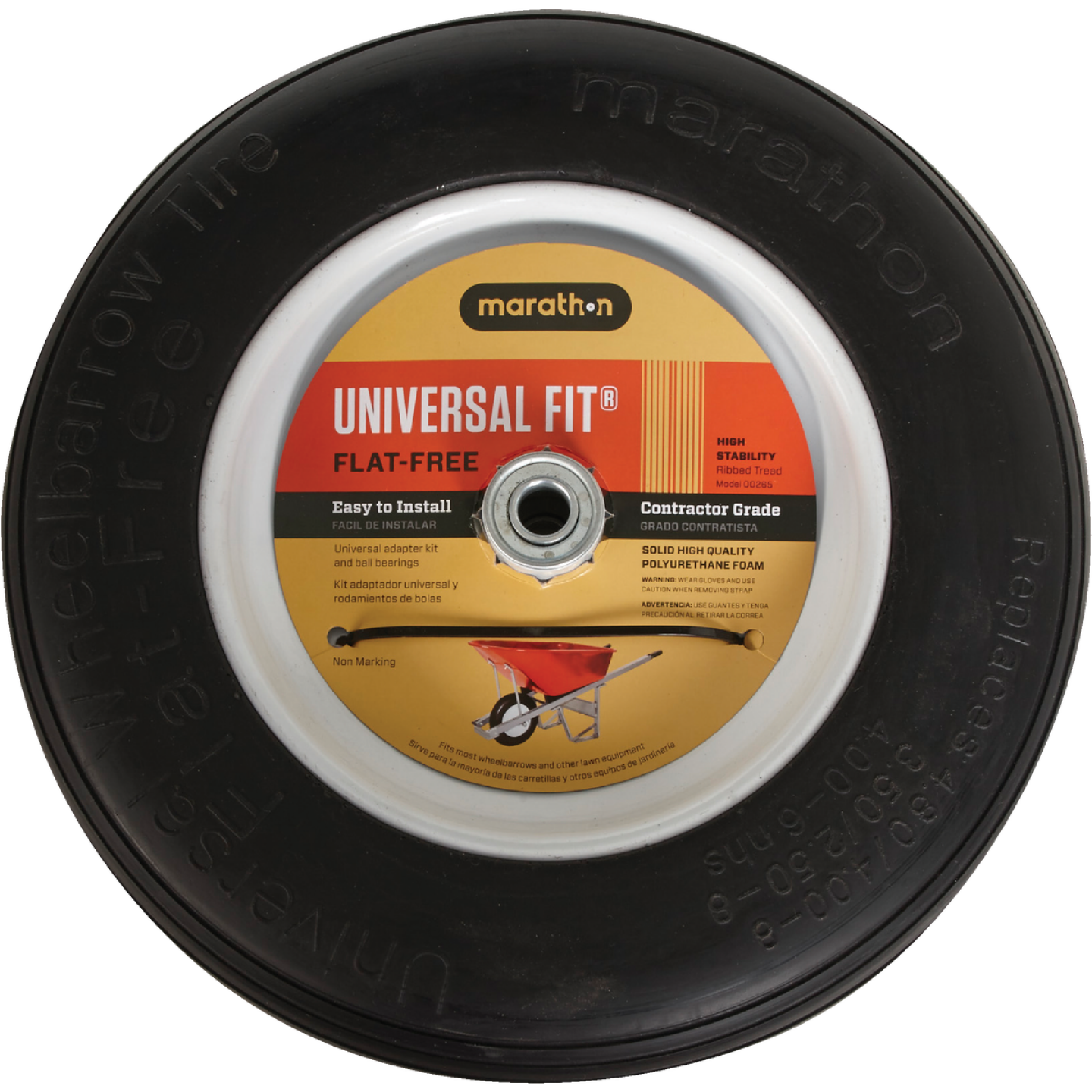 Marathon 14.5 In. Universal Flat Free Wheelbarrow Wheel Image 1