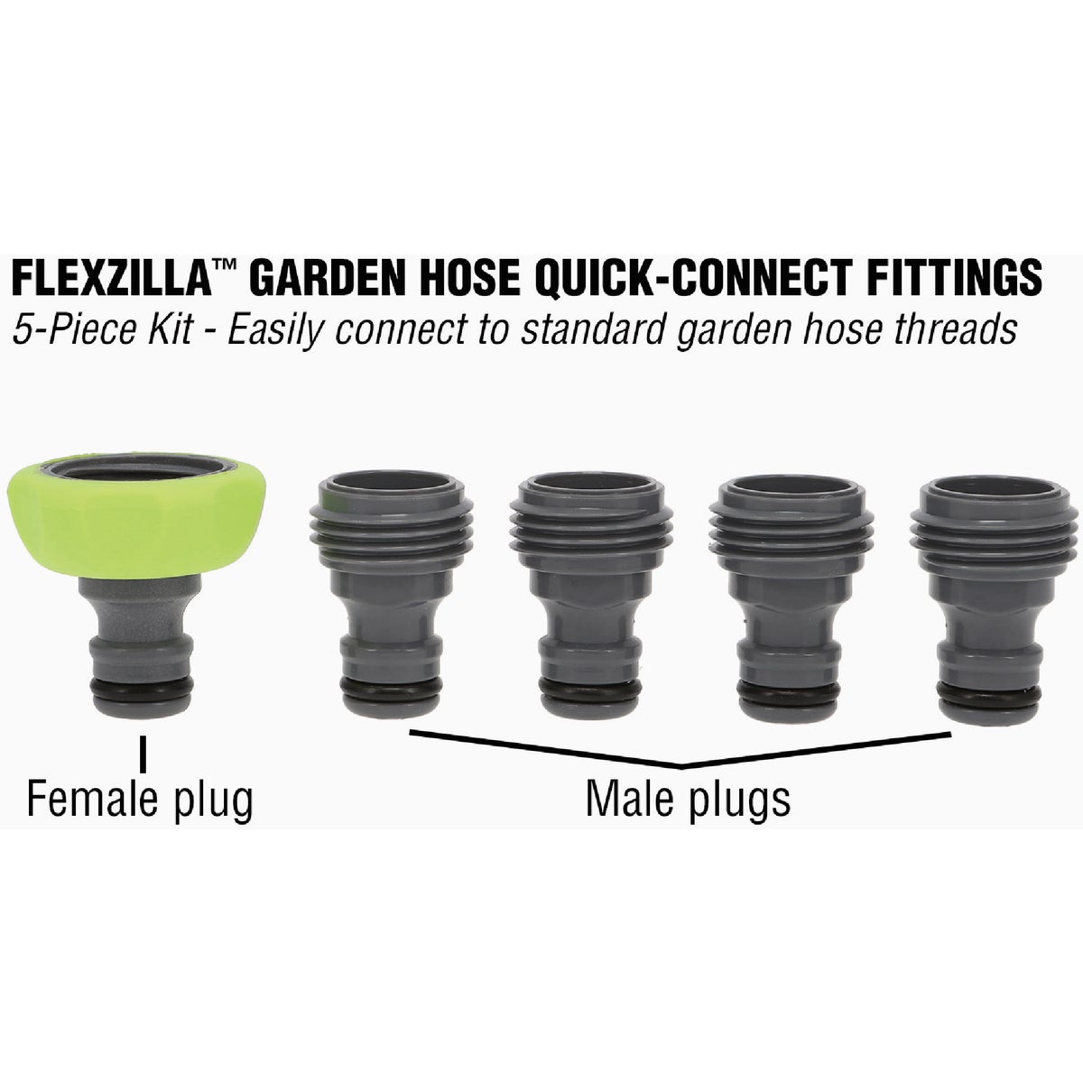 Flexzilla Standard Garden Hose Quick-Connect Fitting Plug Kit, ZillaGreen (5-Piece) Image 2
