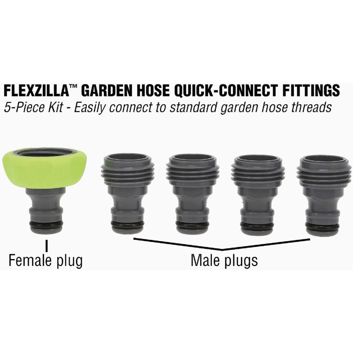Flexzilla Standard Garden Hose Quick-Connect Fitting Plug Kit, ZillaGreen (5-Piece) Image 2