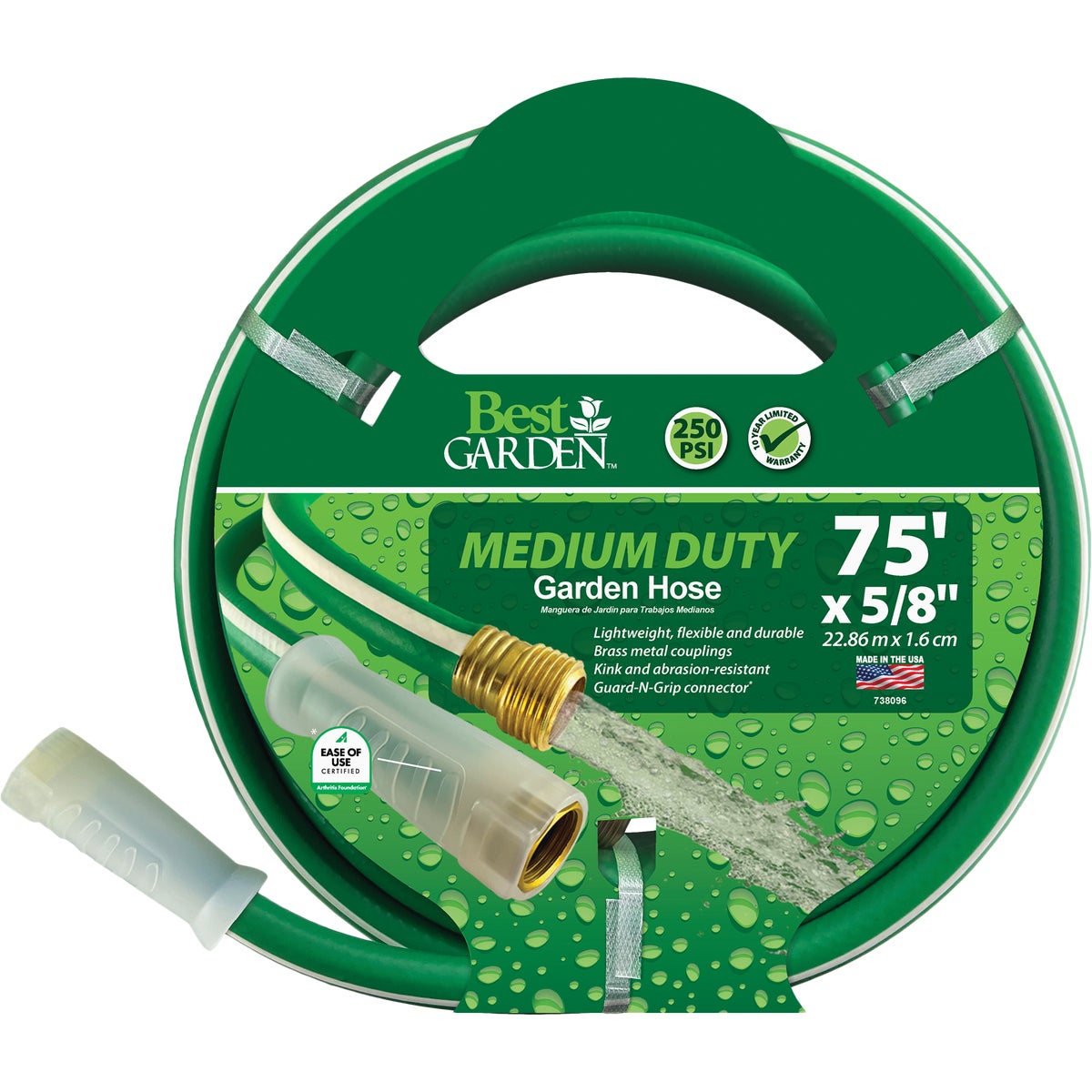 Best Garden 5/8 In. Dia. x 75 Ft. L. Medium-Duty Vinyl Garden Hose with Guard-N-Grip