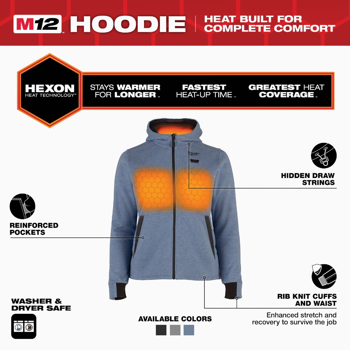 Milwaukee M12 Women's XL Blue Full-Zip Heated Hoodie Image 5