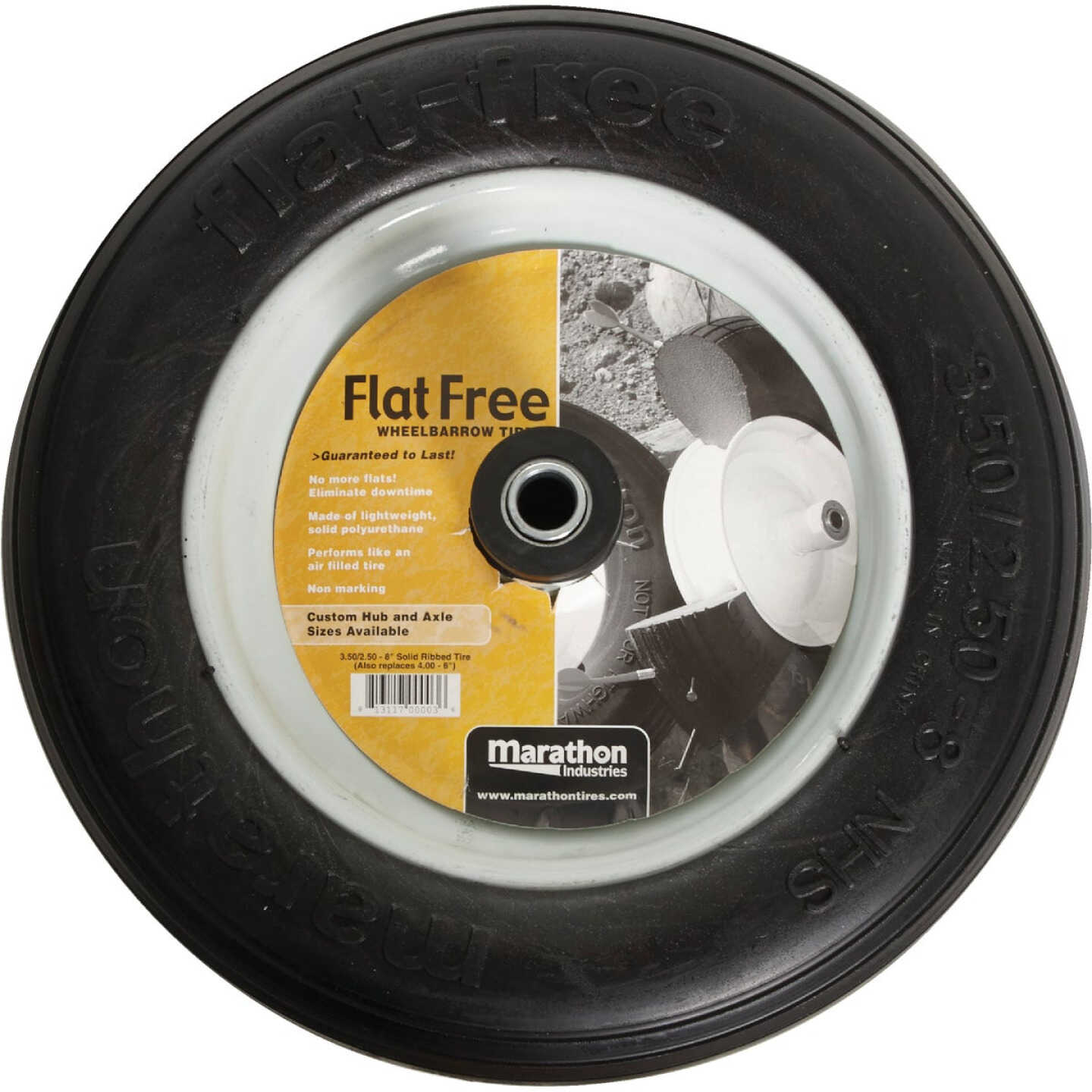 Marathon 13 x 350/250-8 In. Flat Free Wheelbarrow Wheel Image 2