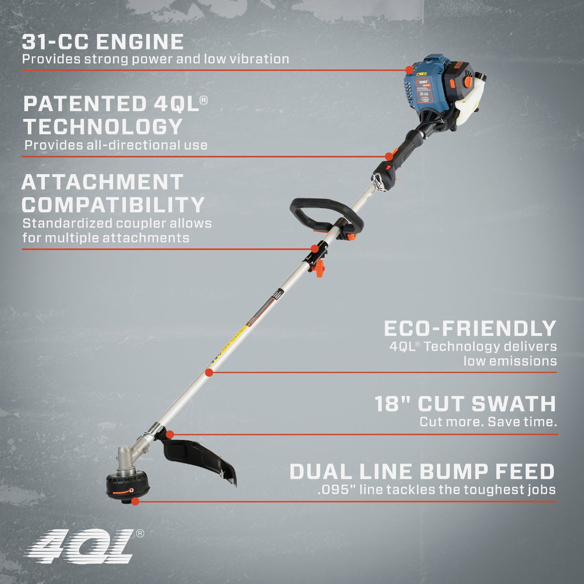 Senix 4QL 26.5cc 4-Cycle 17 In. Straight Shaft Gas Powered String Trimmer Image 2