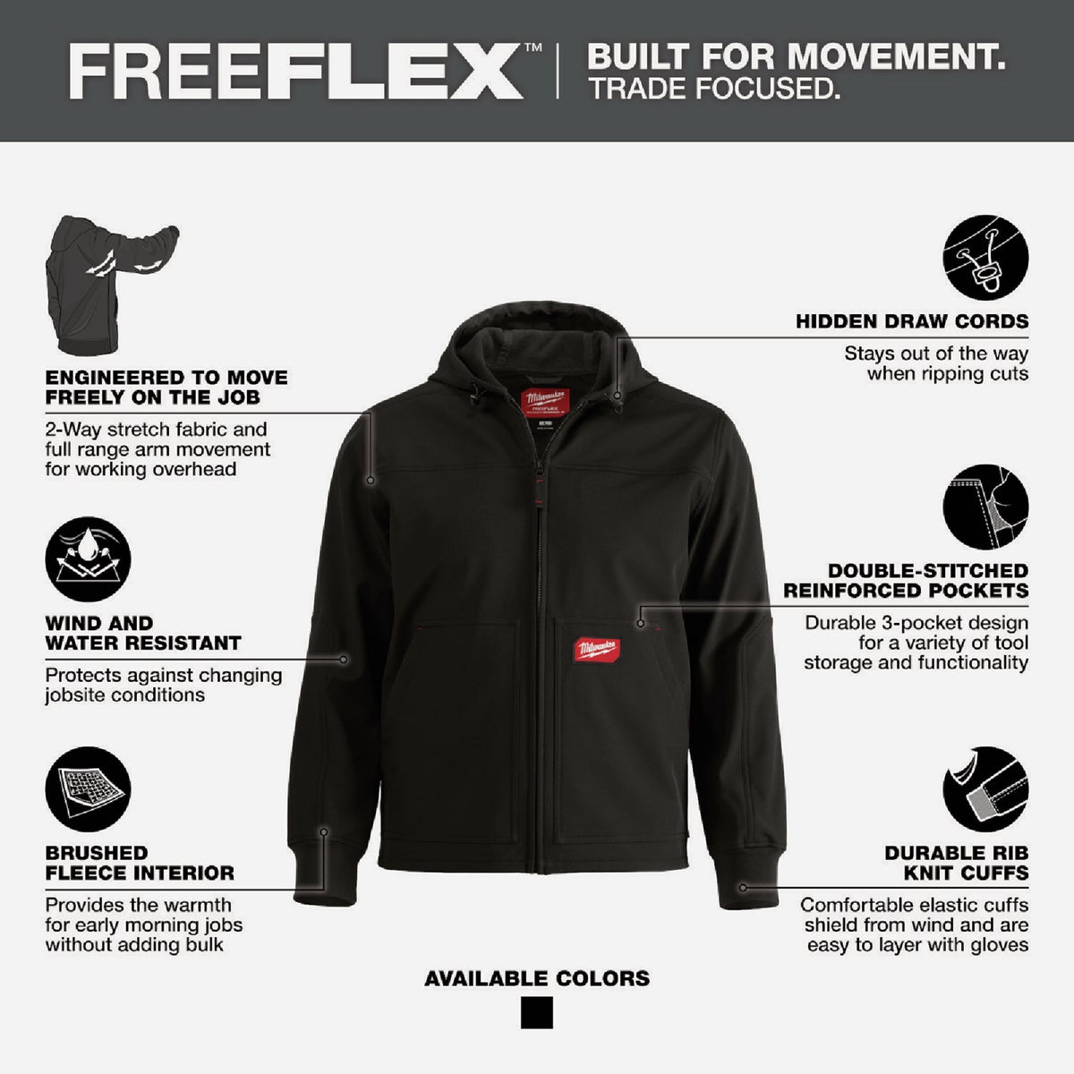 Milwaukee FREEFLEX Men's Large Black Softshell Hooded Jacket Image 3
