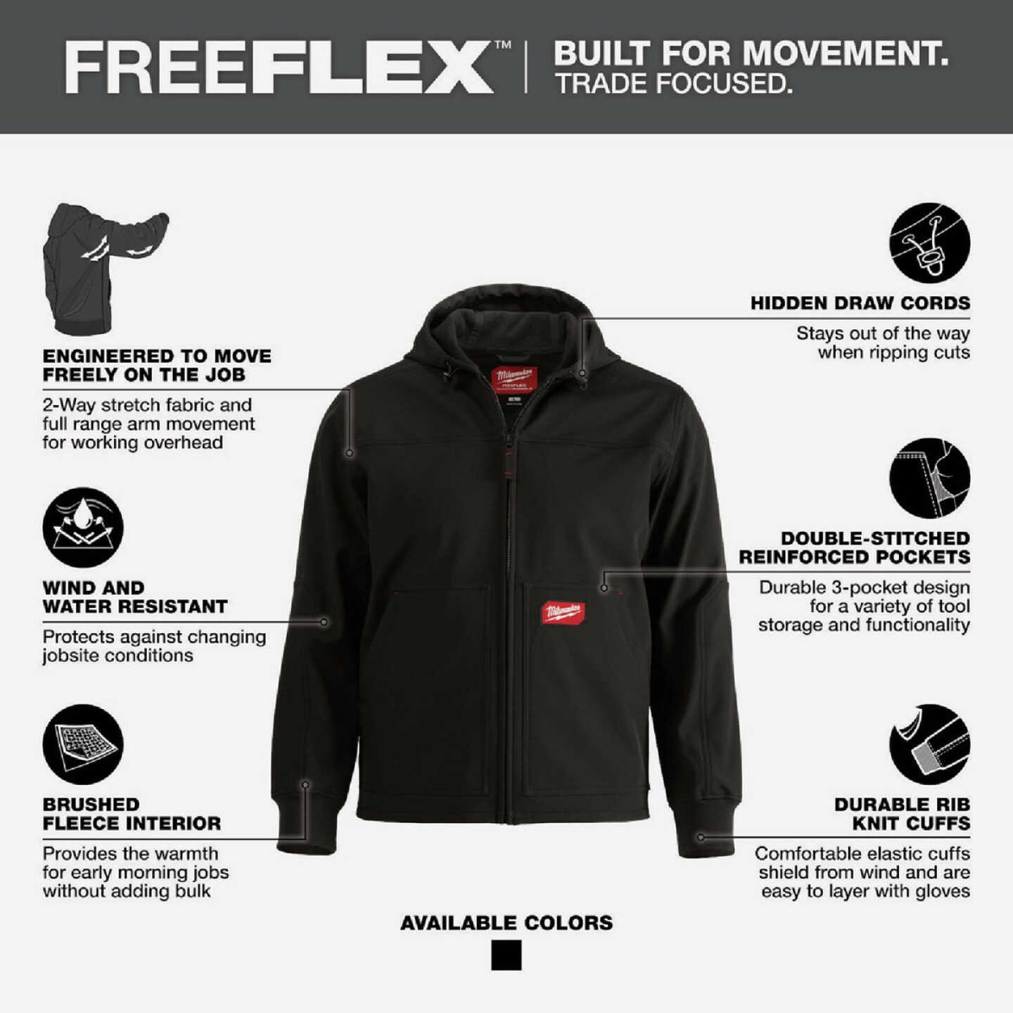 Milwaukee FREEFLEX Men's Large Black Softshell Hooded Jacket Image 3