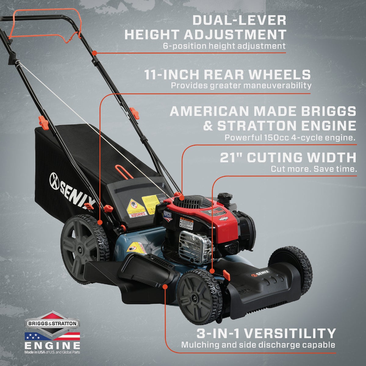 Senix 21 In. 150cc 3-In-1 Self-Propelled Gas Lawn Mower Image 2