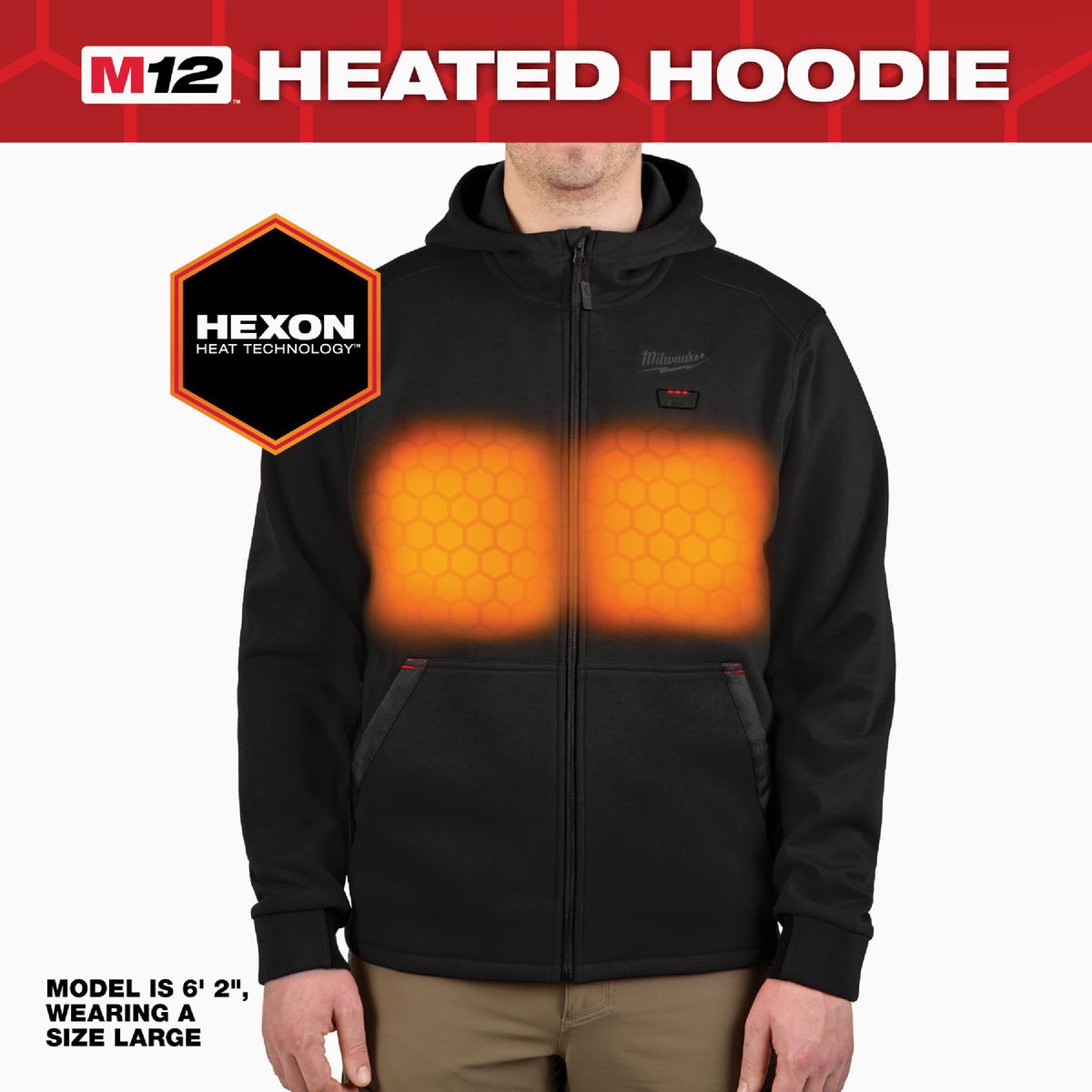 Milwaukee M12 Men's 2X Black Full-Zip Heated Hoodie Image 3