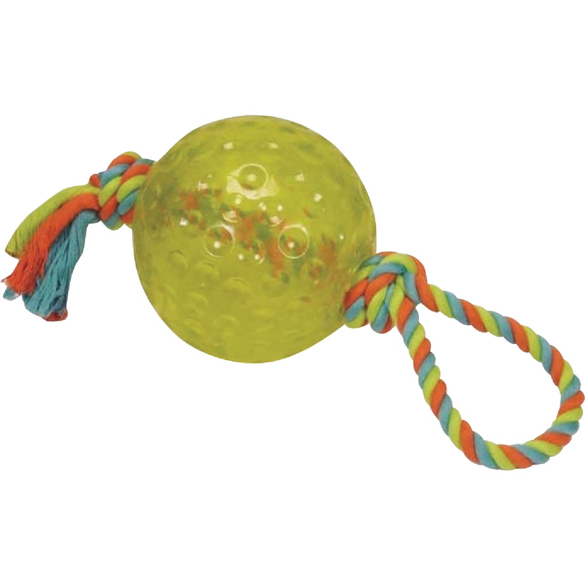 Boss Pet Chomper 5 In. TPR Ball with Rope Tug Dog Toy