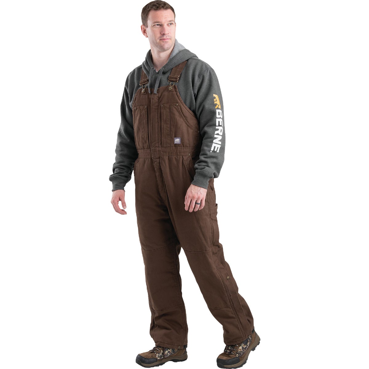 Berne Men's Medium Bark Heartland Insulated Washed Duck Bib Overalls