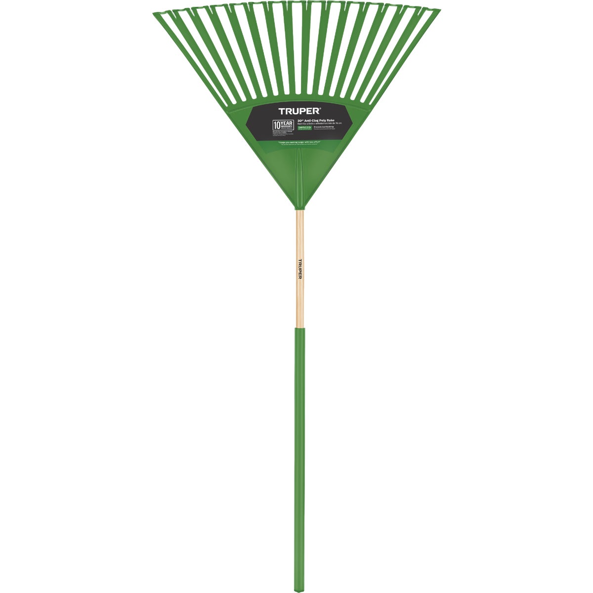 Truper Tru Tough 30 In. Poly Head Clog-Resistant Leaf Rake with 48 In. Wood Handle