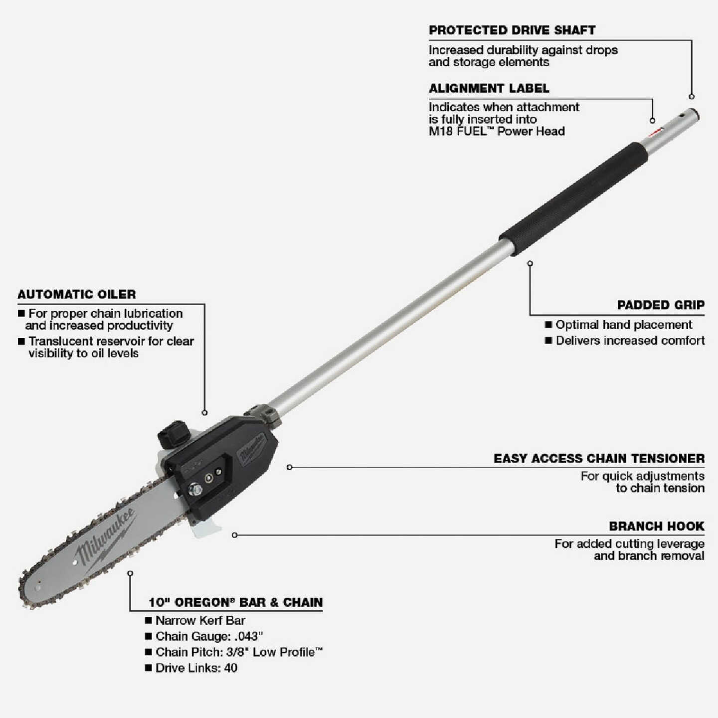 Milwaukee M18 FUEL 10 In. Pole Saw Attachment for QUIK-LOK Attachment System Image 3