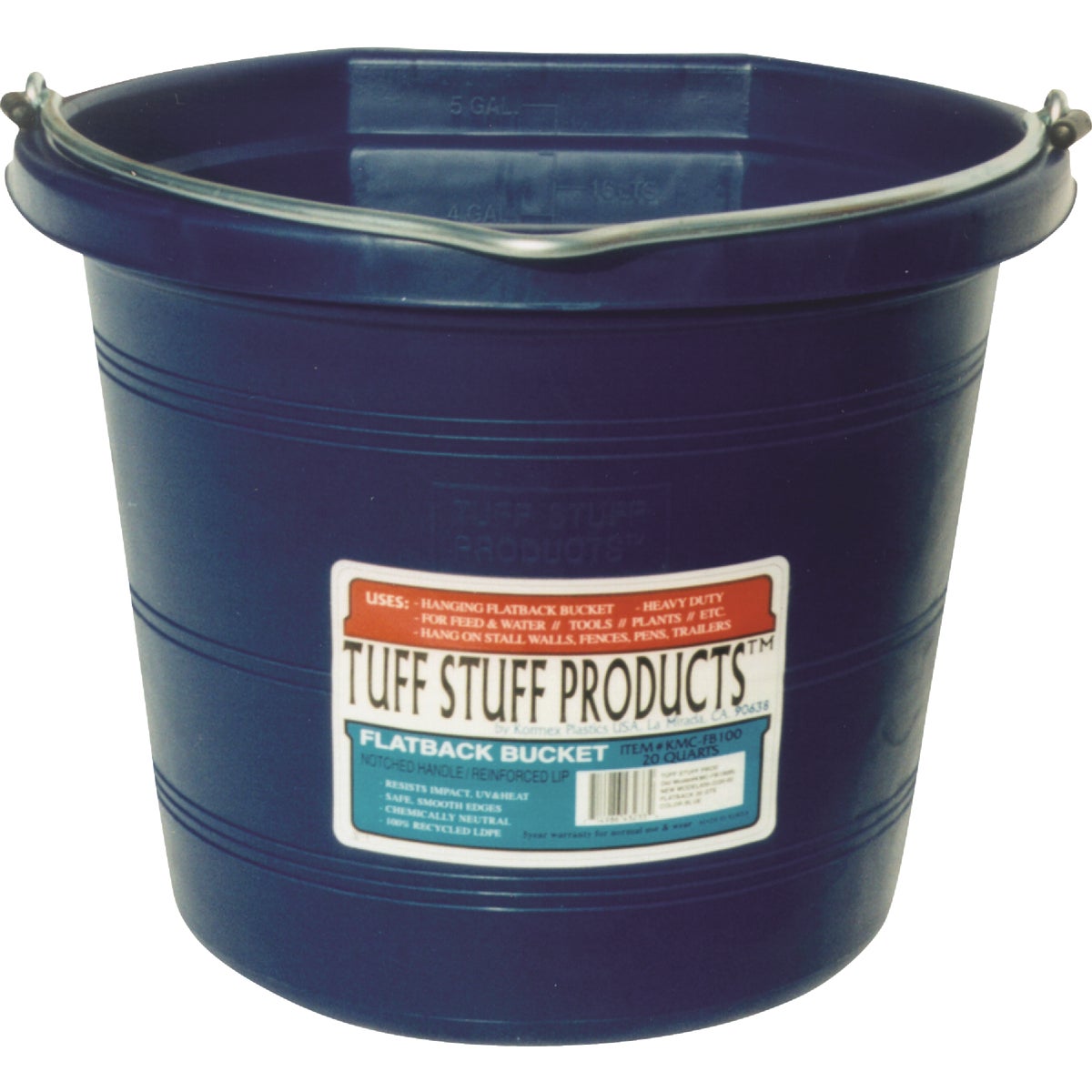 Tuff Stuff 5 Gal. Blue Poly Flat Back Bucket Image 2