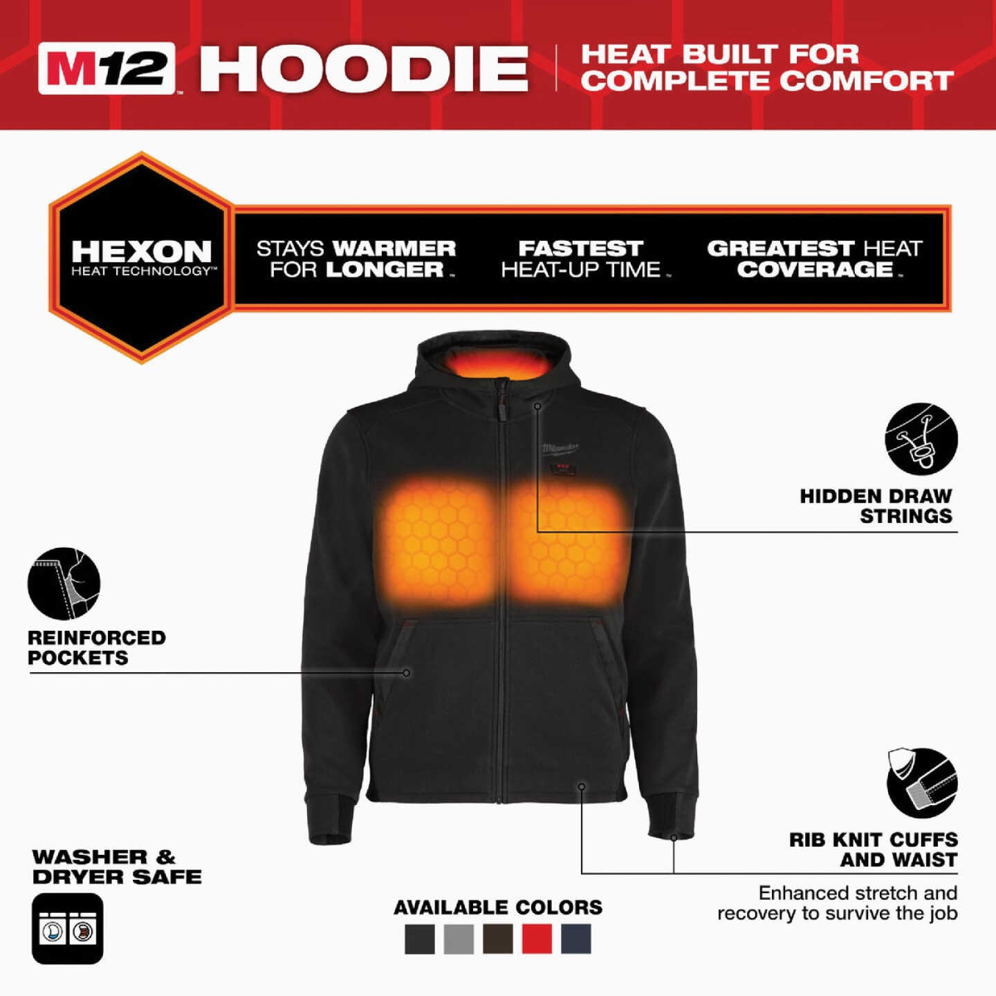 Milwaukee M12 Men's Large Black Full-Zip Heated Hoodie Image 4