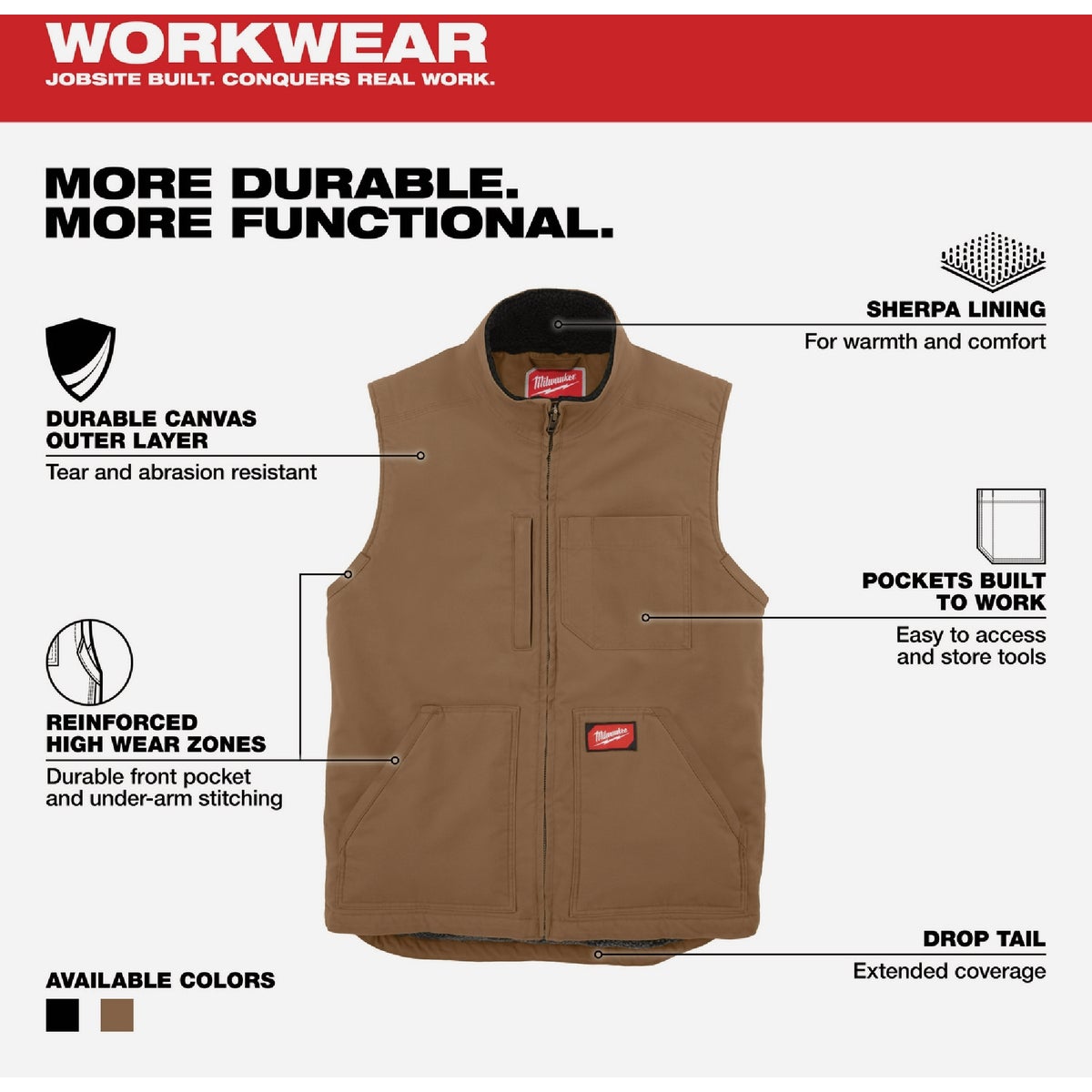 Milwaukee GRIDIRON Men's Large Brown Sherpa-Lined Vest Image 3