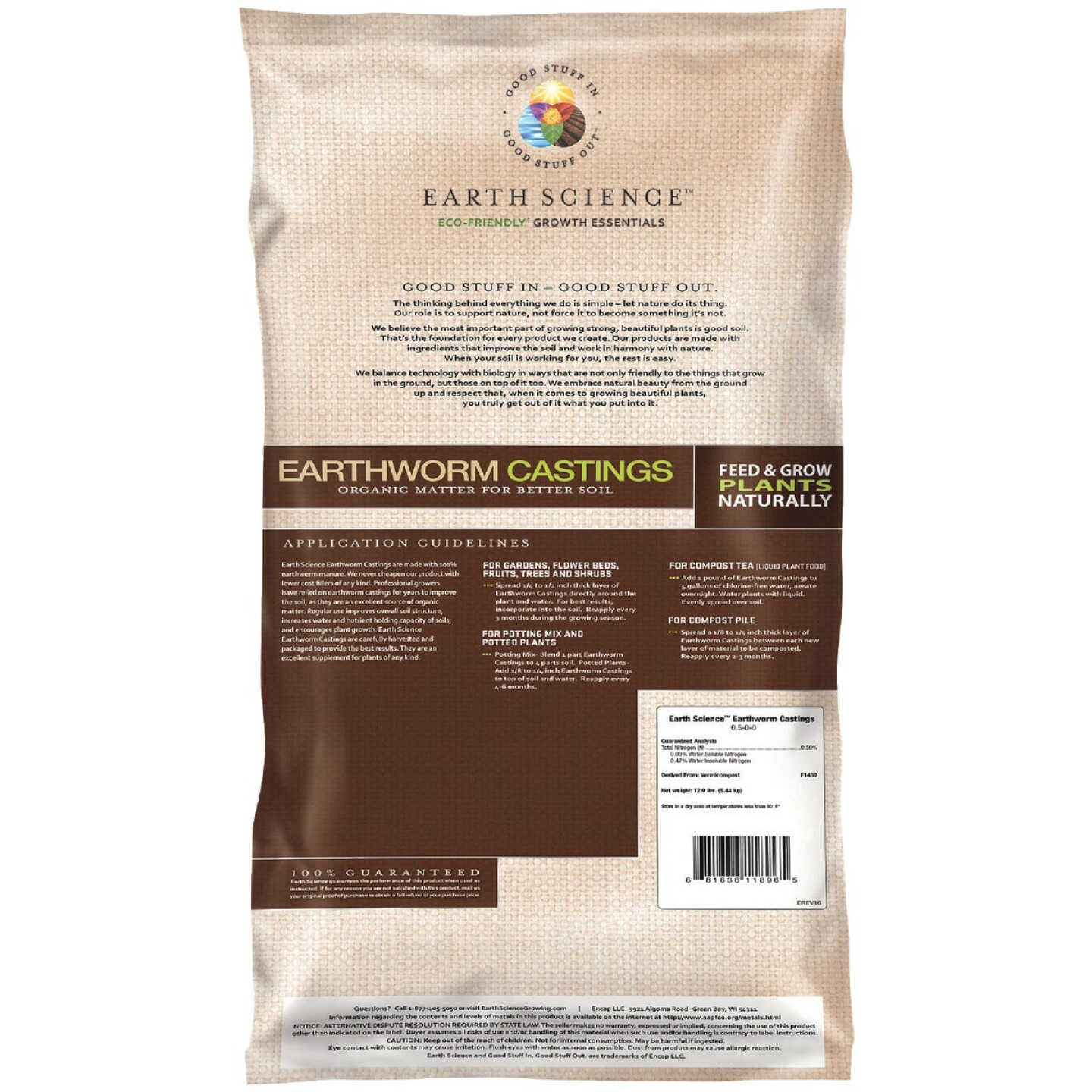 Earth Science 12 Lb. Earth Worm Castings Soil Conditioner Image 3