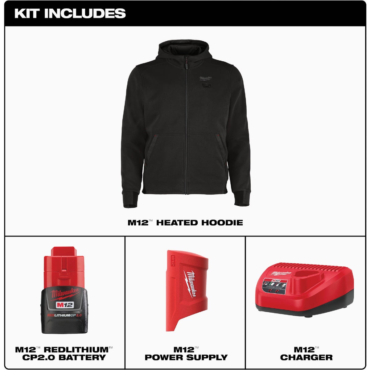Milwaukee M12 Men's Medium Black Full-Zip Heated Hoodie Image 5