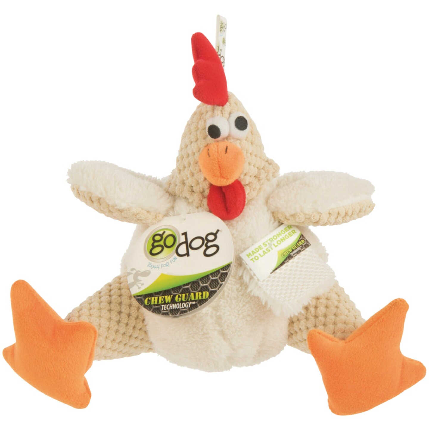 goDog Checkers Large White Fat Rooster Squeaky Plush Dog Toy Image 1