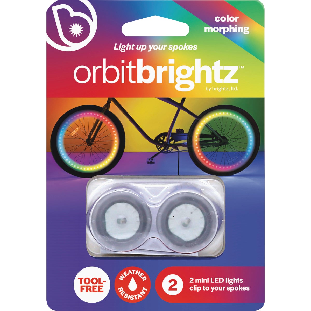 Orbitbrightz LED Color Morphing Bicycle Spoke Lights (2-Pack)