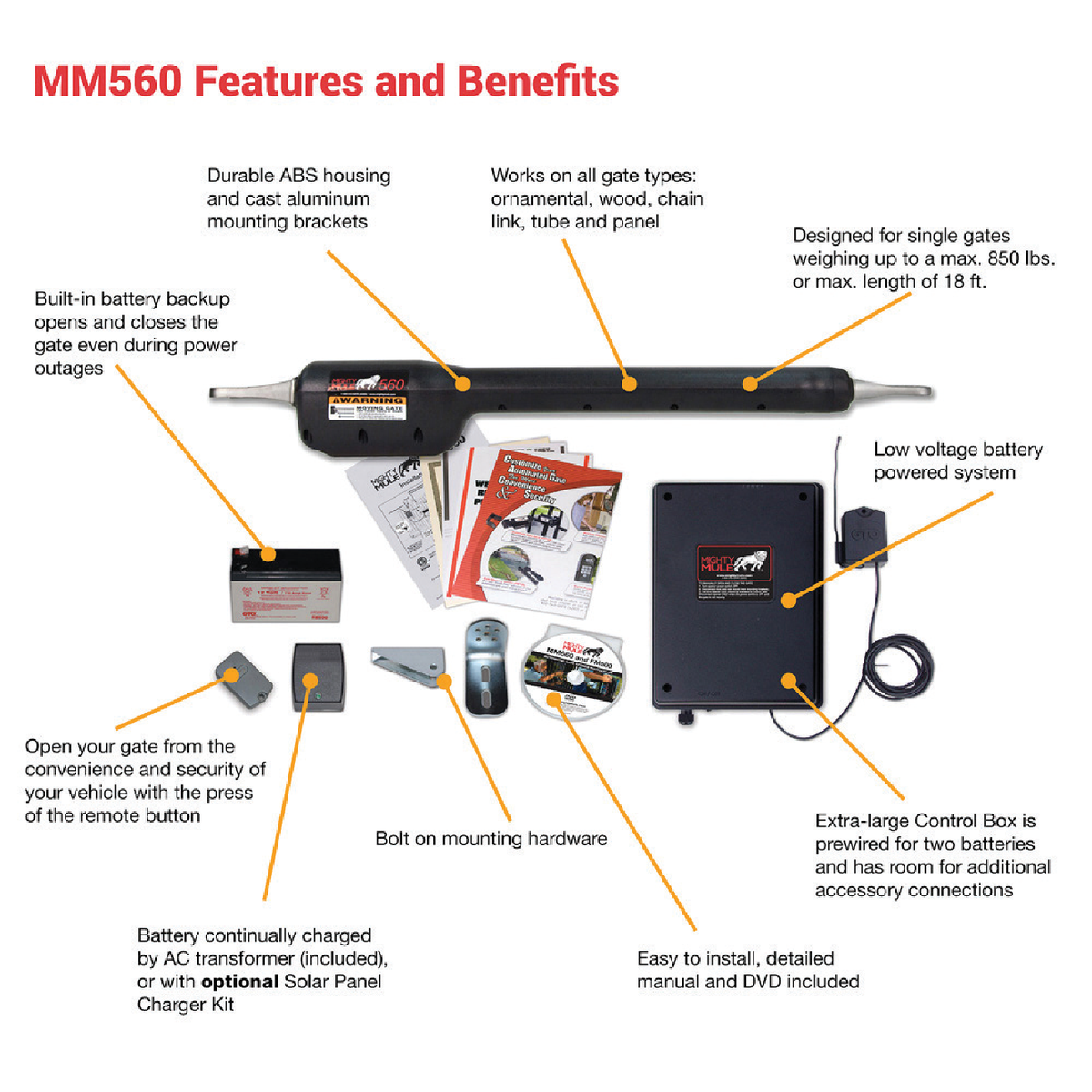 Mighty Mule MM571W 18 Ft. 850 Lb. Heavy-Duty Single Gate Opener Kit Image 9