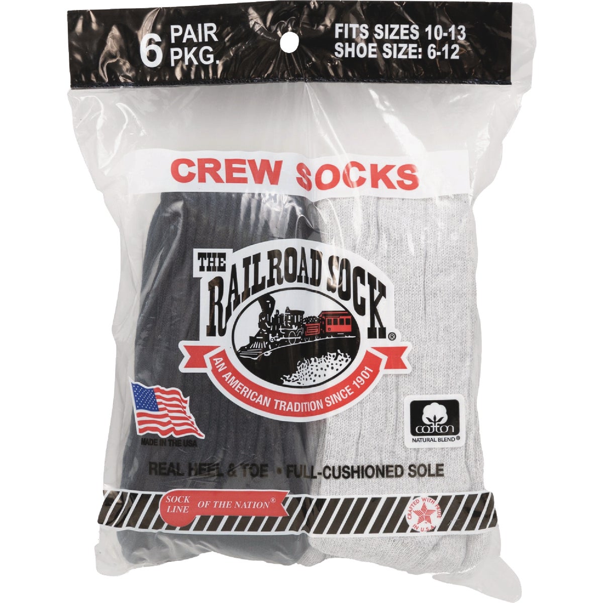 Railroad Sock Black/Gray Crew Sock (6-Pack) Image 2