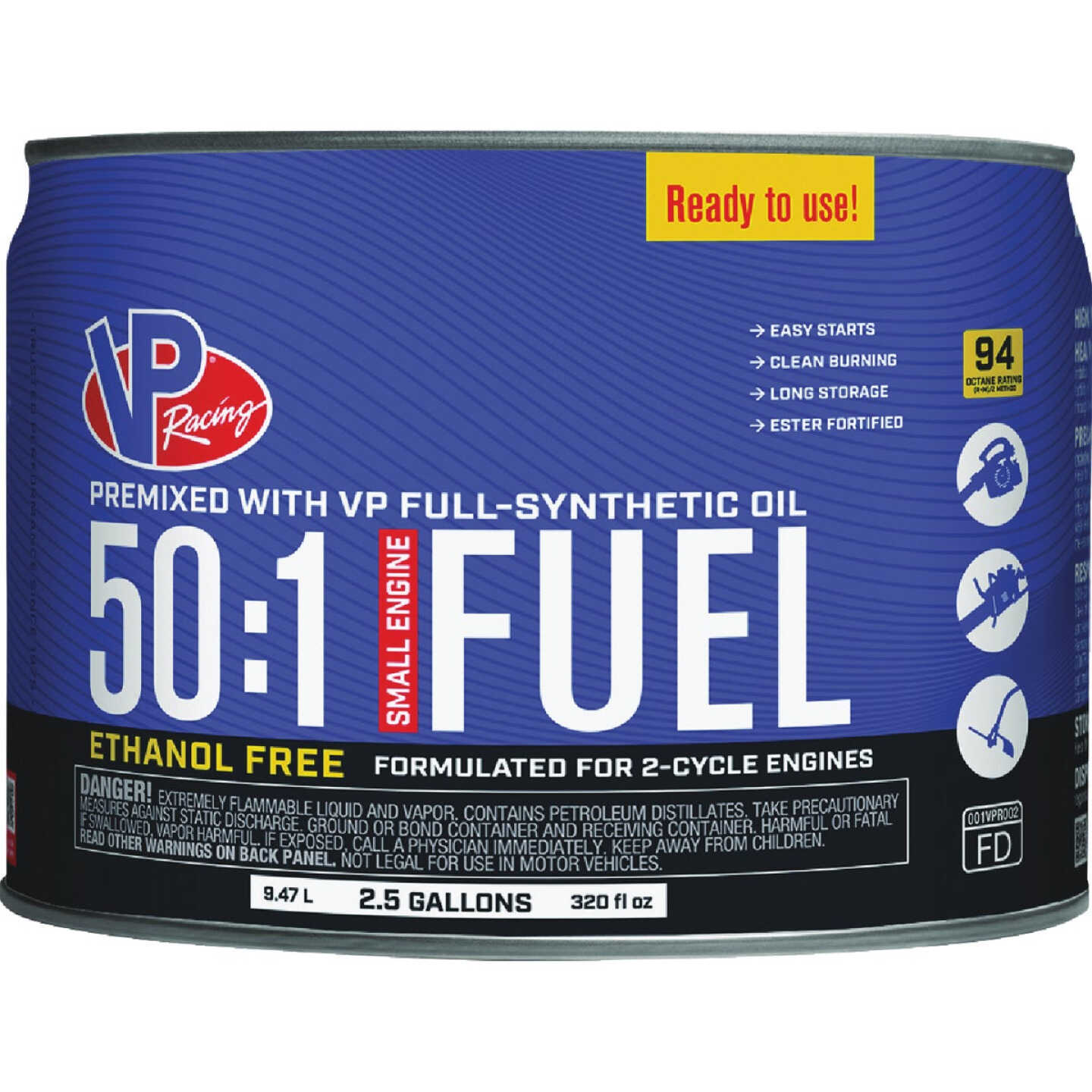 VP Racing Fuels 2.5 Gal. 50:1 Ethanol-Free Gas & Oil Pre-Mix Image 1