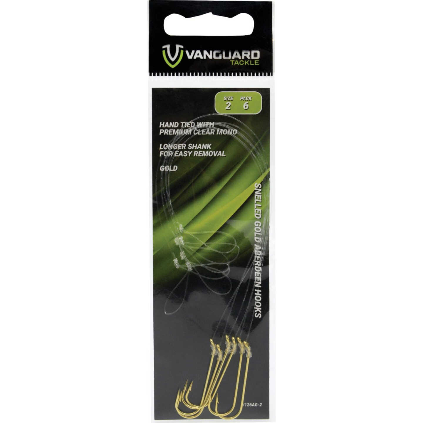 Vanguard Size 2 Snelled Gold Aberdeen Hooks with Mono Line (6-Pack) Image 1