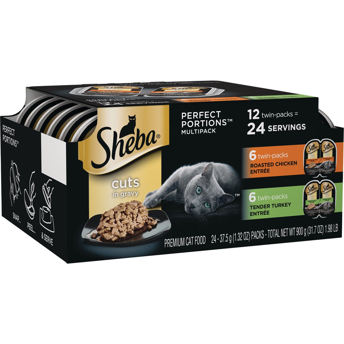 Sheba Perfect Portions Cuts in Gravy Roasted Chicken/Tender Turkey Adult Wet Cat Food (12-Pack)