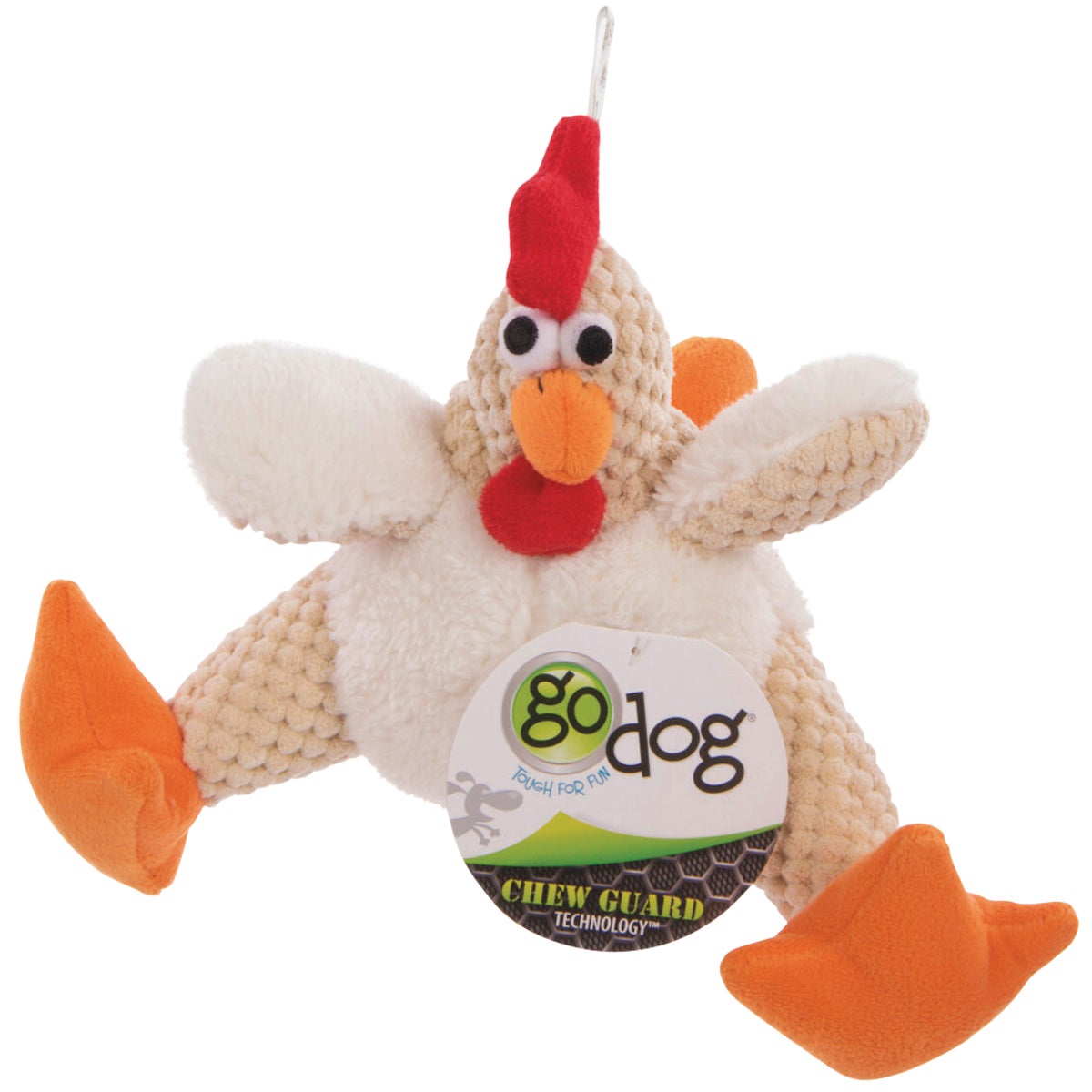 goDog Checkers Small White Fat Rooster Squeaky Plush Dog Toy
