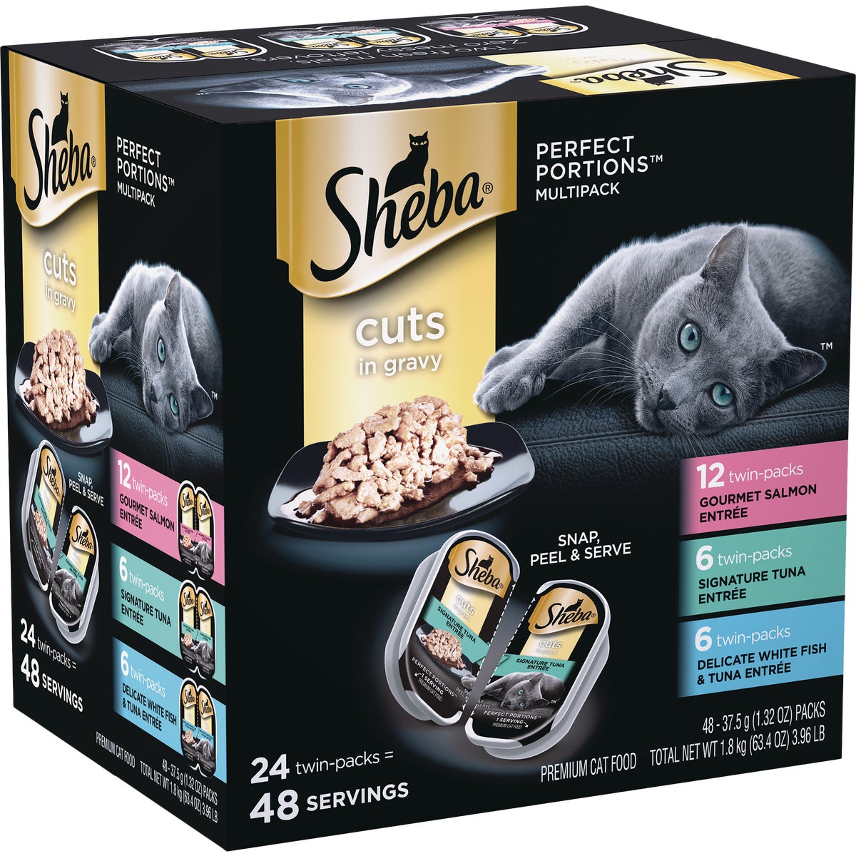 Sheba Perfect Portions Cuts in Gravy Gourmet Salmon/Signature Tuna/Whitefish Adult Wet Cat Food (24-Pack)
