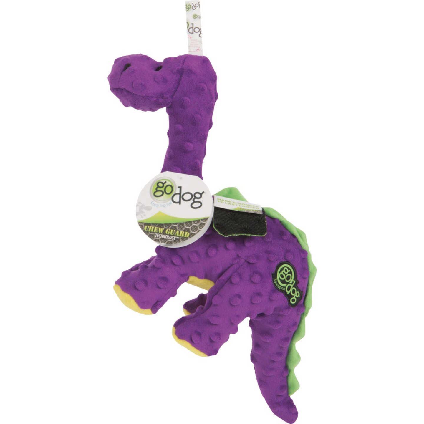 goDog Dinos Bruto Large Purple Squeaky Plush Dog Toy Image 1