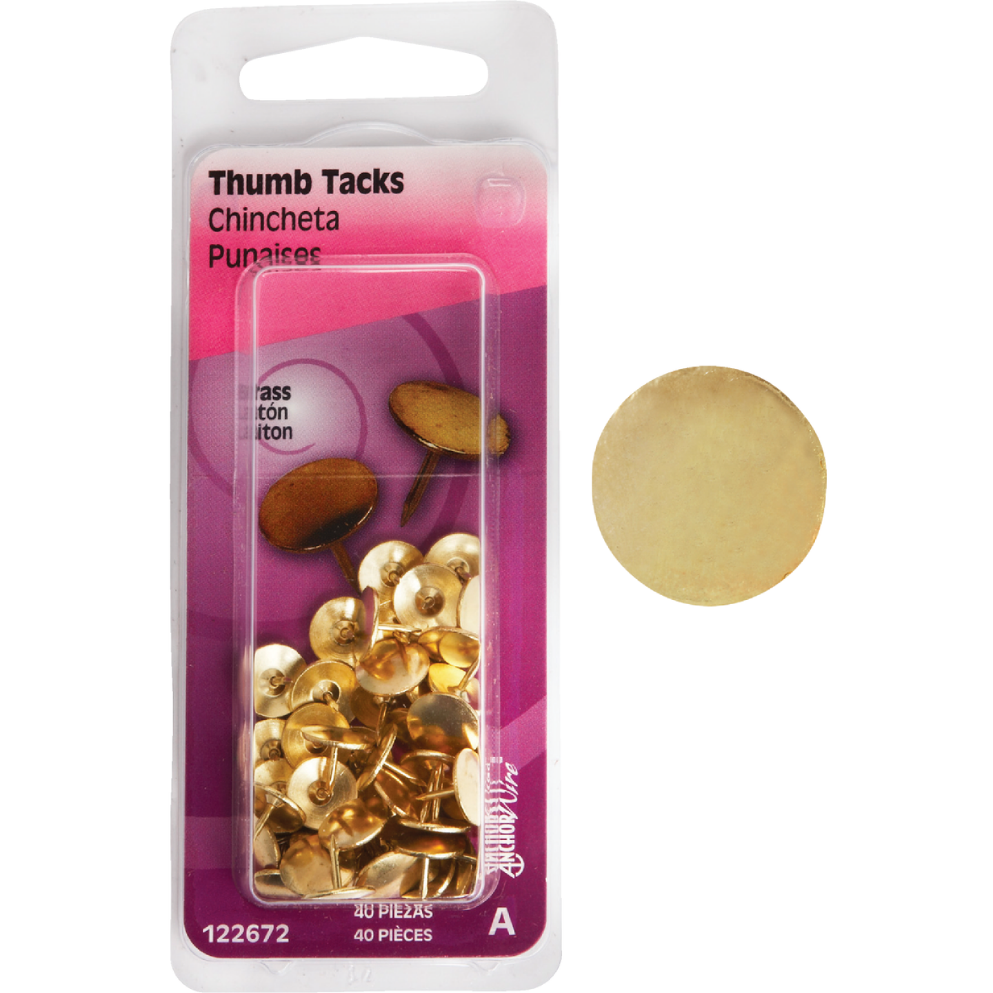 Hillman Anchor Wire Brass 23/64 In. x 15/64 In. Thumb Tack (40 Ct.) Image 1