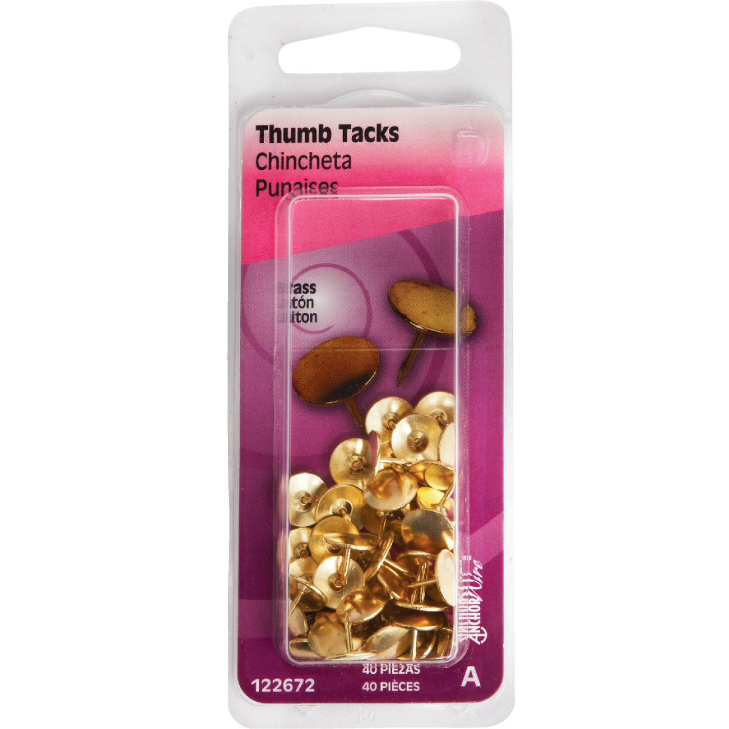 Hillman Anchor Wire Brass 23/64 In. x 15/64 In. Thumb Tack (40 Ct.) Image 2
